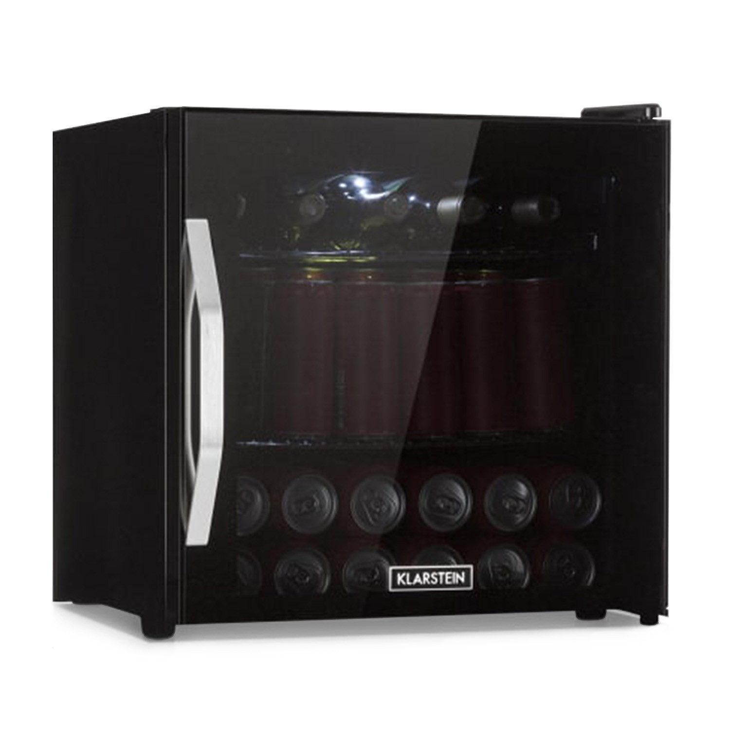 Klarstein Table Top Kühlschrank HEA-BeersafeL-onyx 10032870A, 50 cm hoch, 47.5 cm breit, Mini Kühlschrank Bierkühlschrank klein Getränkekühlschrank mit Glastür