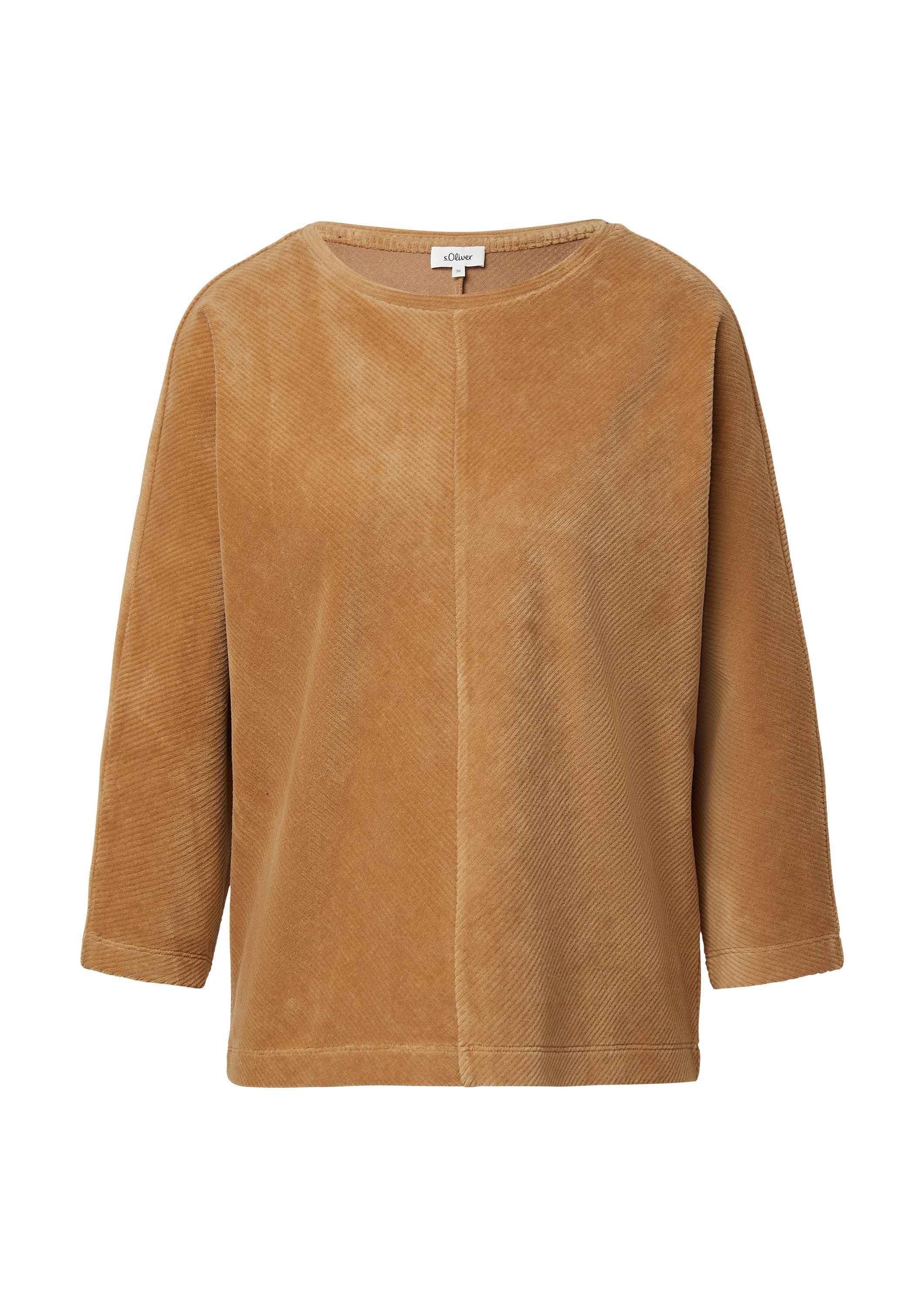 s.Oliver 3/4 Arm-Pullover Sweatshirt Cord-Shirt mit Teilungsnaht und Fleder günstig online kaufen