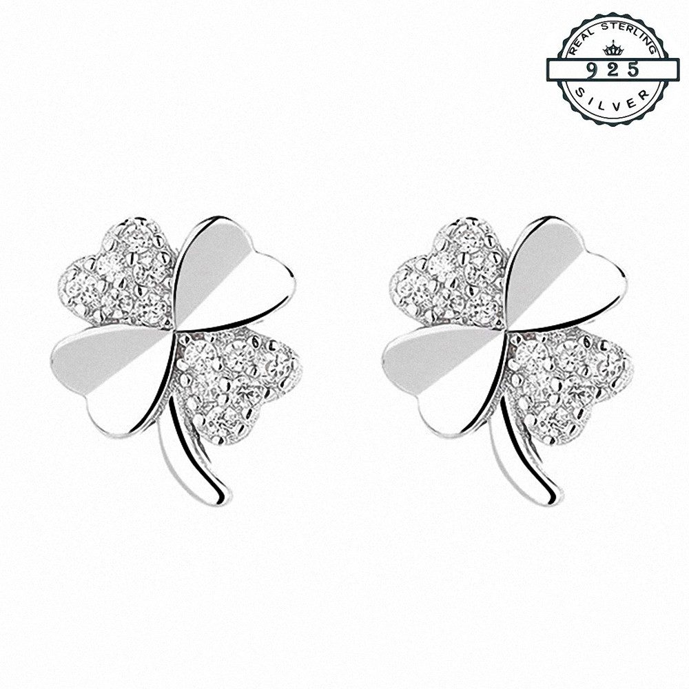 Paar Ohrstecker Kleeblatt 925 Sterling Silber Damen Ohrringe mit Kristallen für Damen