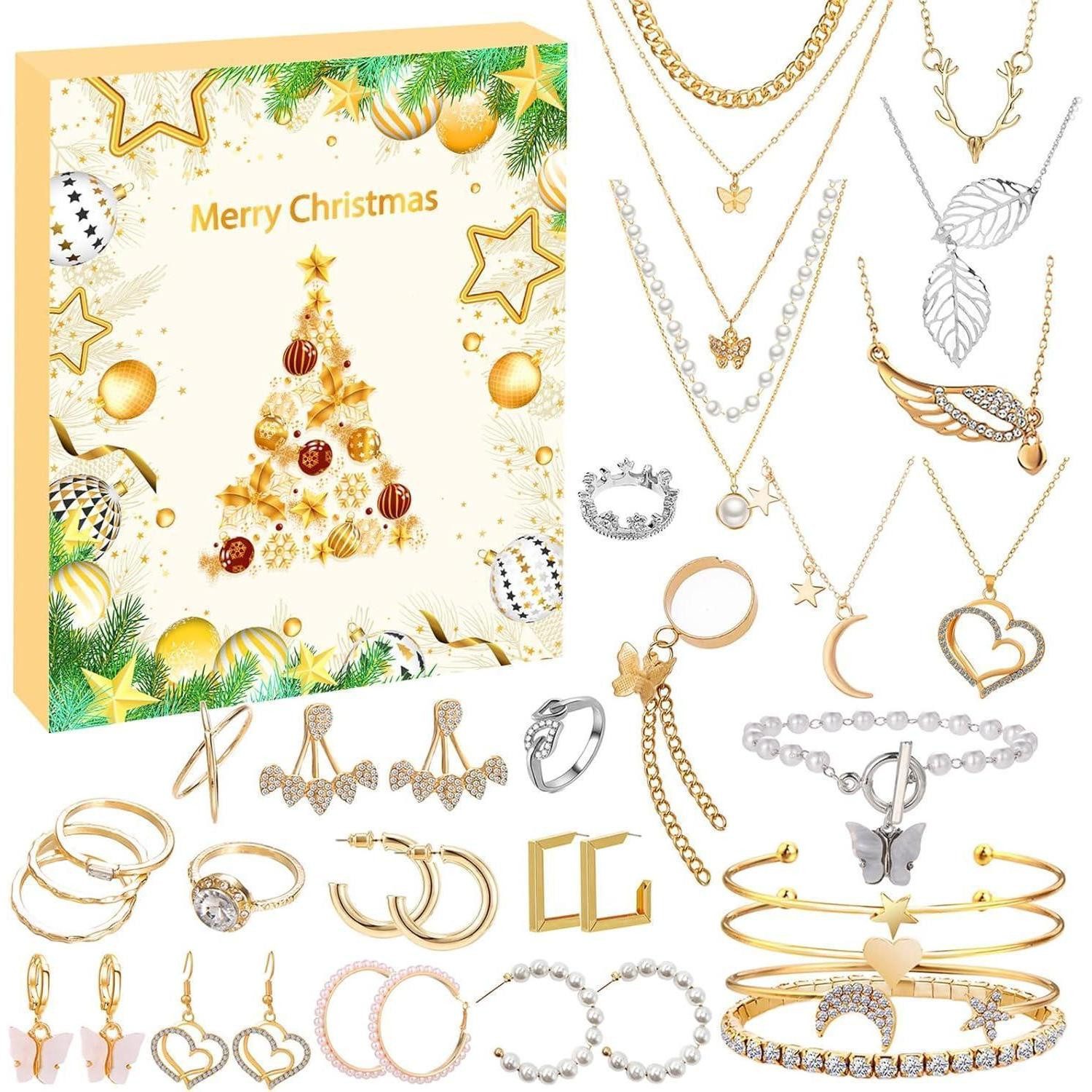 LuxusKollektion Schmuck-Adventskalender Adventskalender 2026 Frauen Schmuck Armband Ohrring Ring Gold