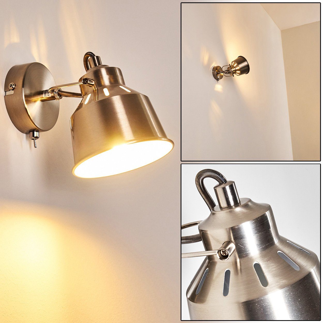hofstein Wandleuchte »Rimini« verstellbare Wandlampe aus Metall in Stahl gebürstet/Weiß, ohne Leuchtmittel, 1xE14, Wandspot im Retro/Vintage Design