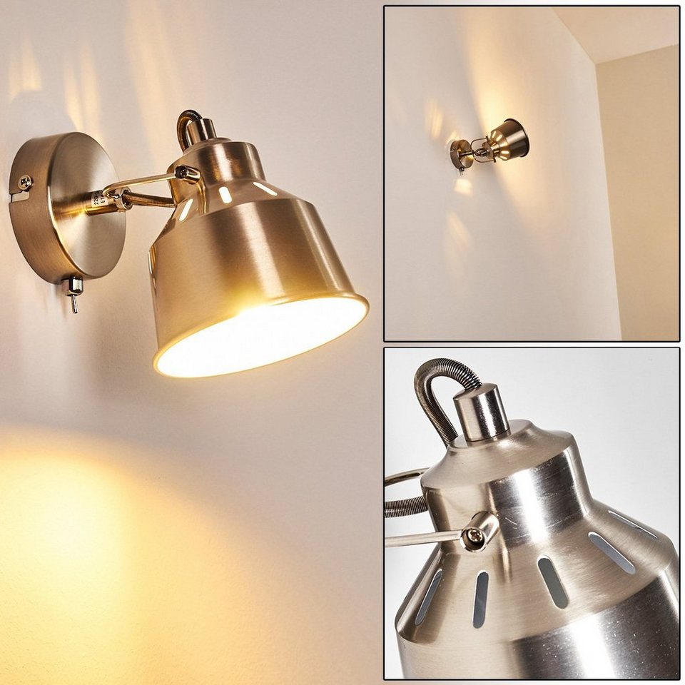 hofstein Wandleuchte »Rimini« verstellbare Wandlampe aus Metall in Stahl  gebürstet/Weiß, ohne Leuchtmittel, 1xE14, Wandspot im Retro/Vintage Design