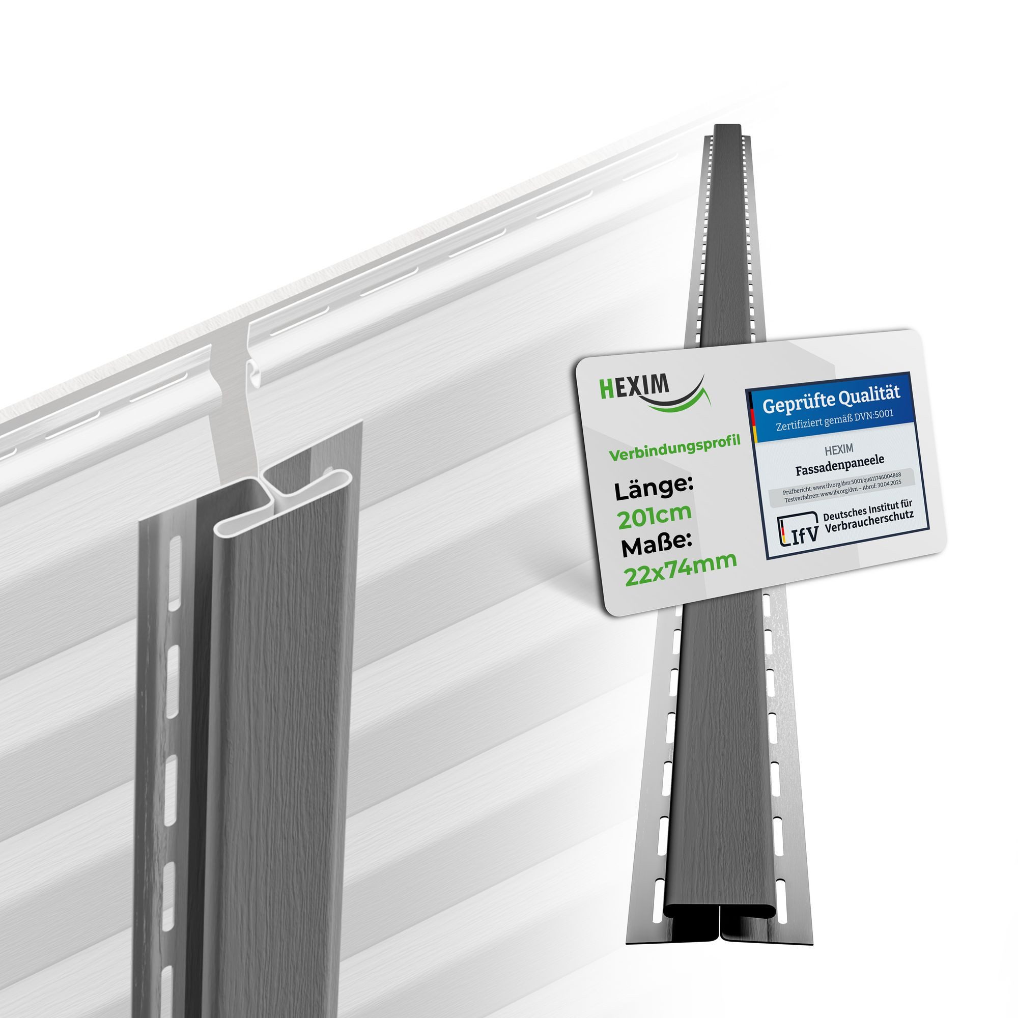 Hexim Verkleidungspaneel, BxL: 2.2x201 cm, (Siding Fassadenpaneele außen Fassadenverkleidung wetterfest Kunststoffpanelee PVC-U Verkleidung Außenwand Hausverkleidung UV-beständig- (Verbindungsprofil grau)