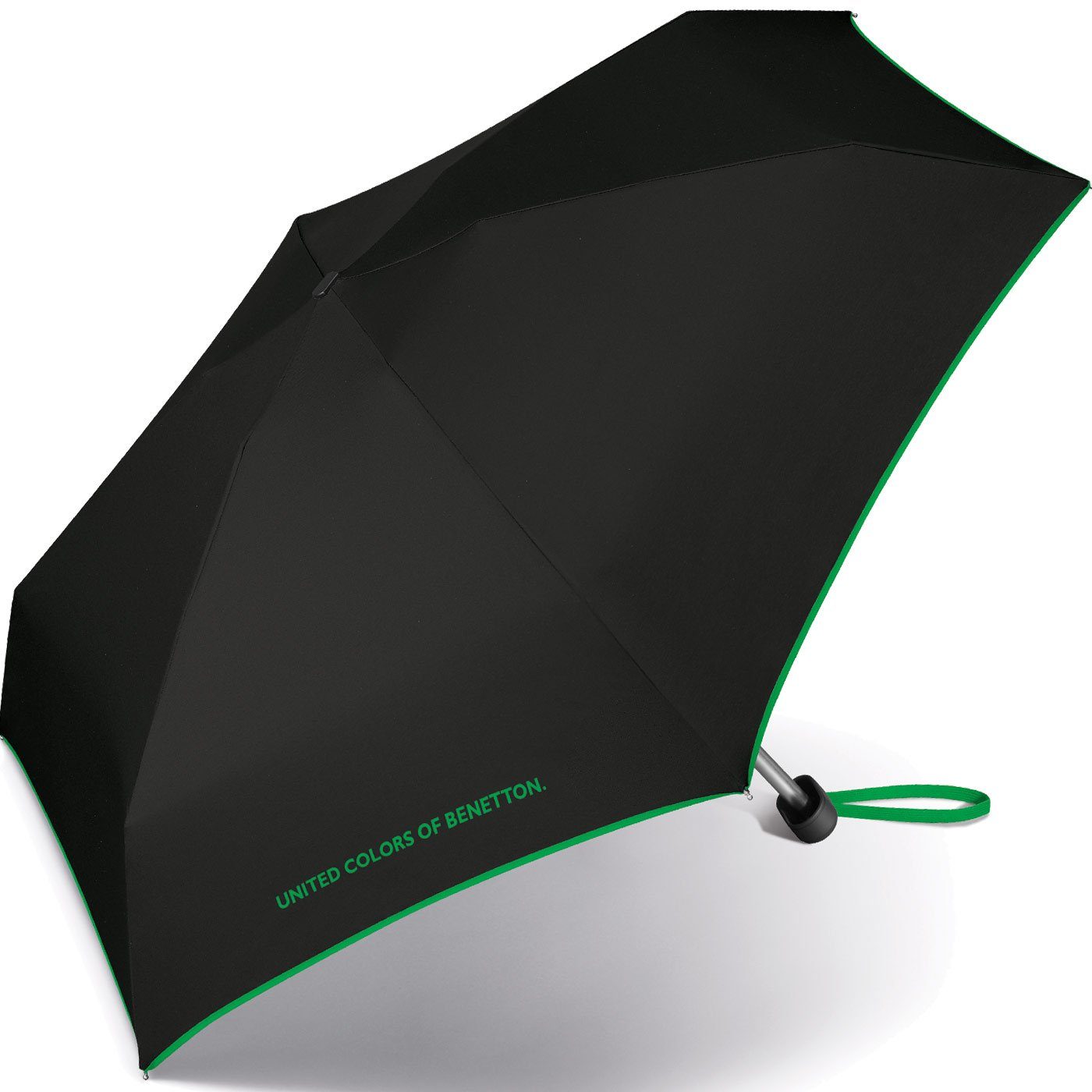 United Colors mit Damen-Regenschirm mit Kontrastfarben - Benetton schwarz-grün am Schirmrand Taschenregenschirm of Handöffner, winziger