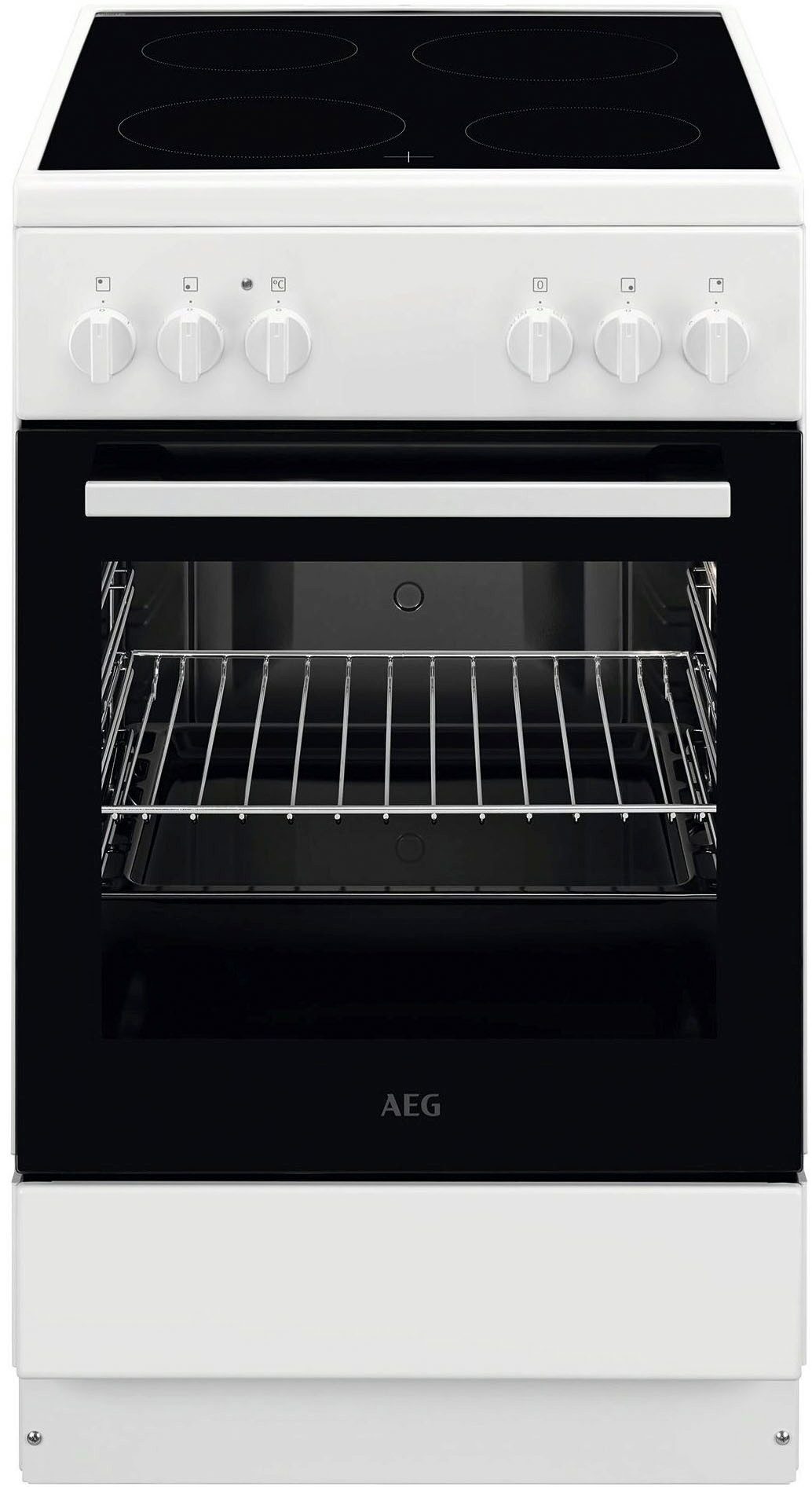 AEG Elektro-Standherd CCB50090BW, mit Backauszug, 4 Kochzonen, 6 Programme, Energieeffizienzklasse A, inkl. Backblech