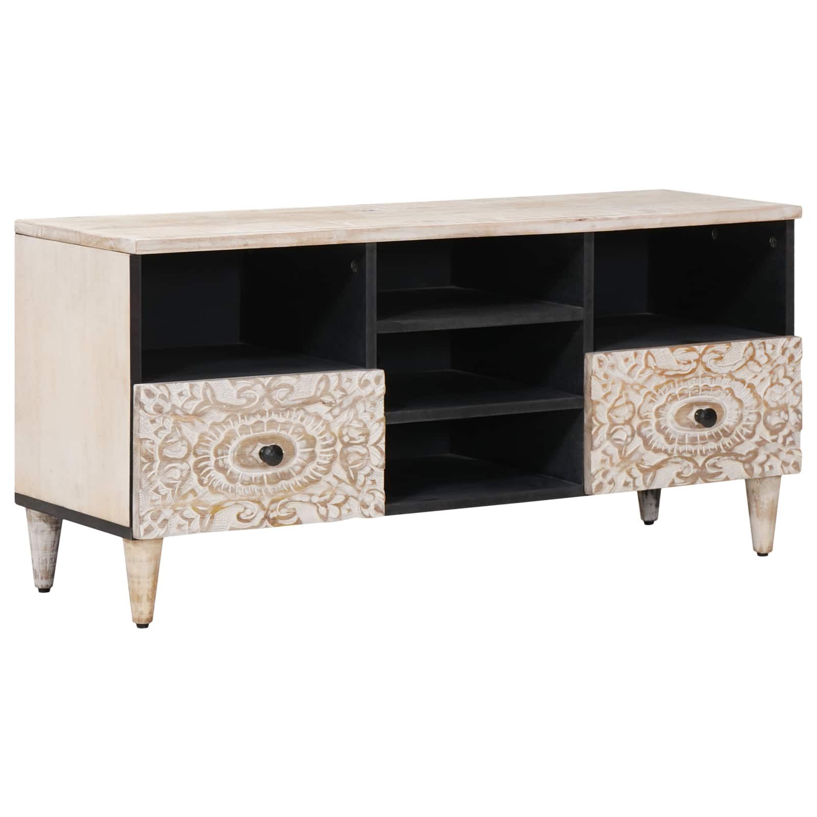 vidaXL TV-Schrank TV-Schränk mit Regal Weiß 100 x 33,5 x 46 cm Massivholz (1-St)