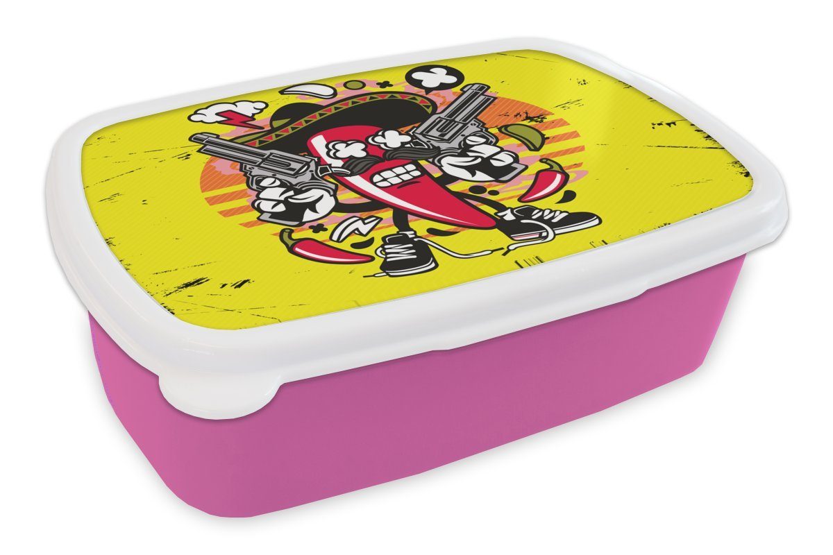 MuchoWow Lunchbox Pfeffer - Pistole - Vintage, Kunststoff, (2-tlg), Brotbox für Erwachsene, Brotdose Kinder, Snackbox, Mädchen, Kunststoff rosa
