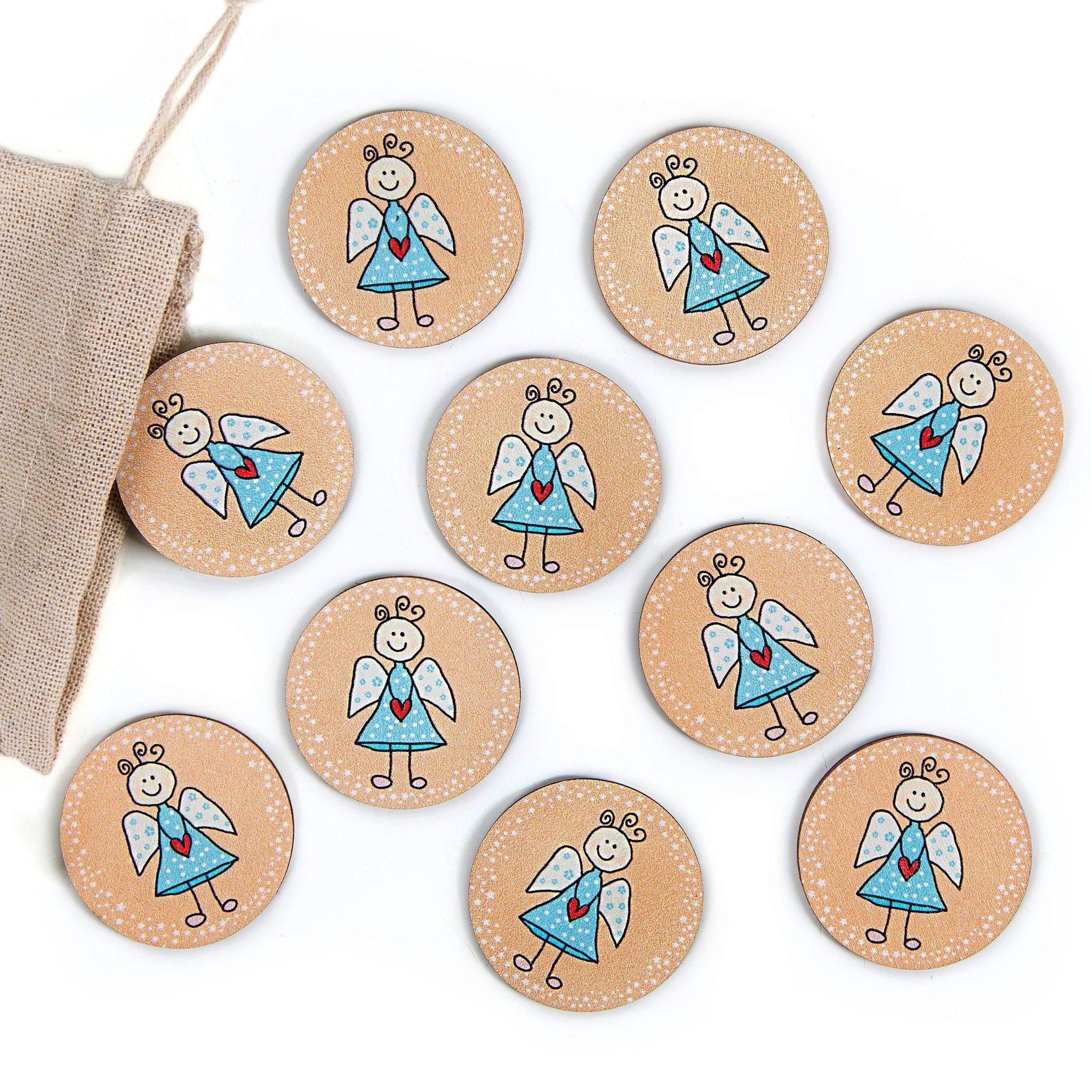 Logbuch-Verlag Dekofigur 10 kleine Schutzengel Holz Taler Ø 4 cm - Engel Glücksbringer flach