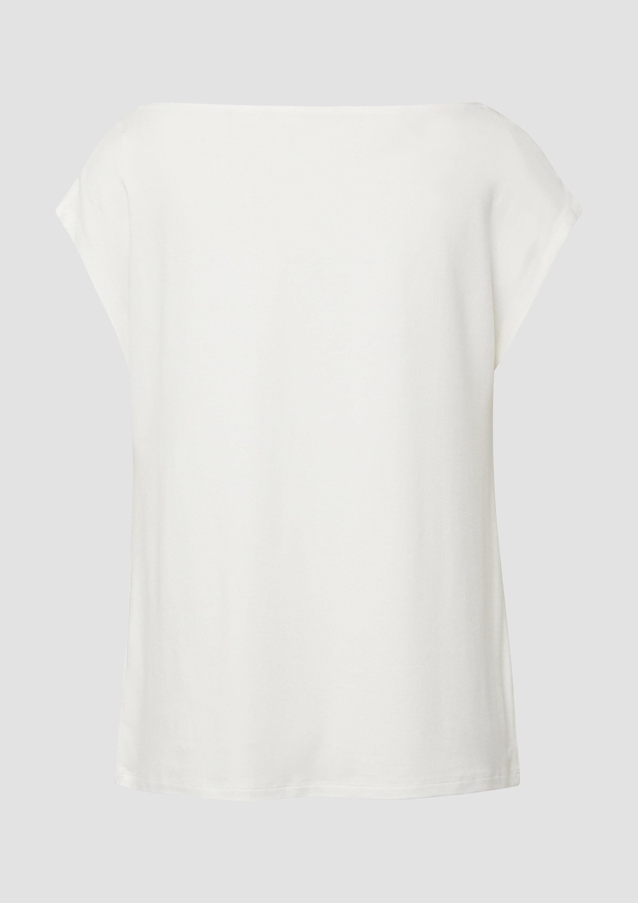 s.Oliver Kurzarmshirt T-Shirt Top mit Wasserfallausschnitt und Schmuckstein günstig online kaufen