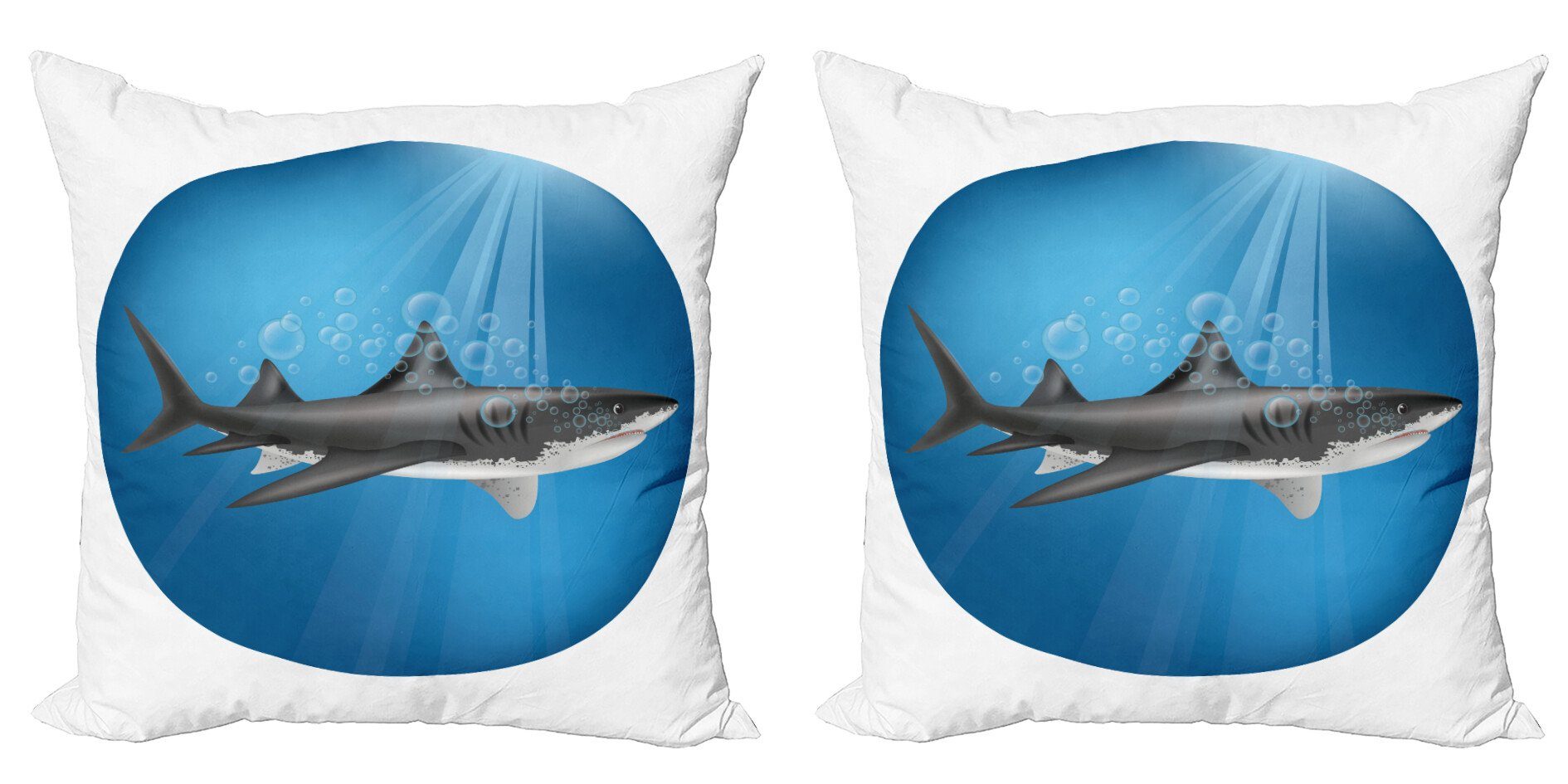 Kissenbezüge Modern Accent Doppelseitiger Digitaldruck, Abakuhaus (2 Stück), Blau Shark Underwater Hunter