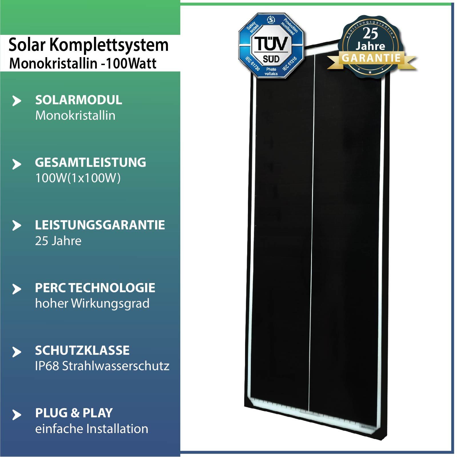Solarmodul %26 10 Camper, x für Wohnwagen Solaranlage 100W Stegpearl Monokristallines