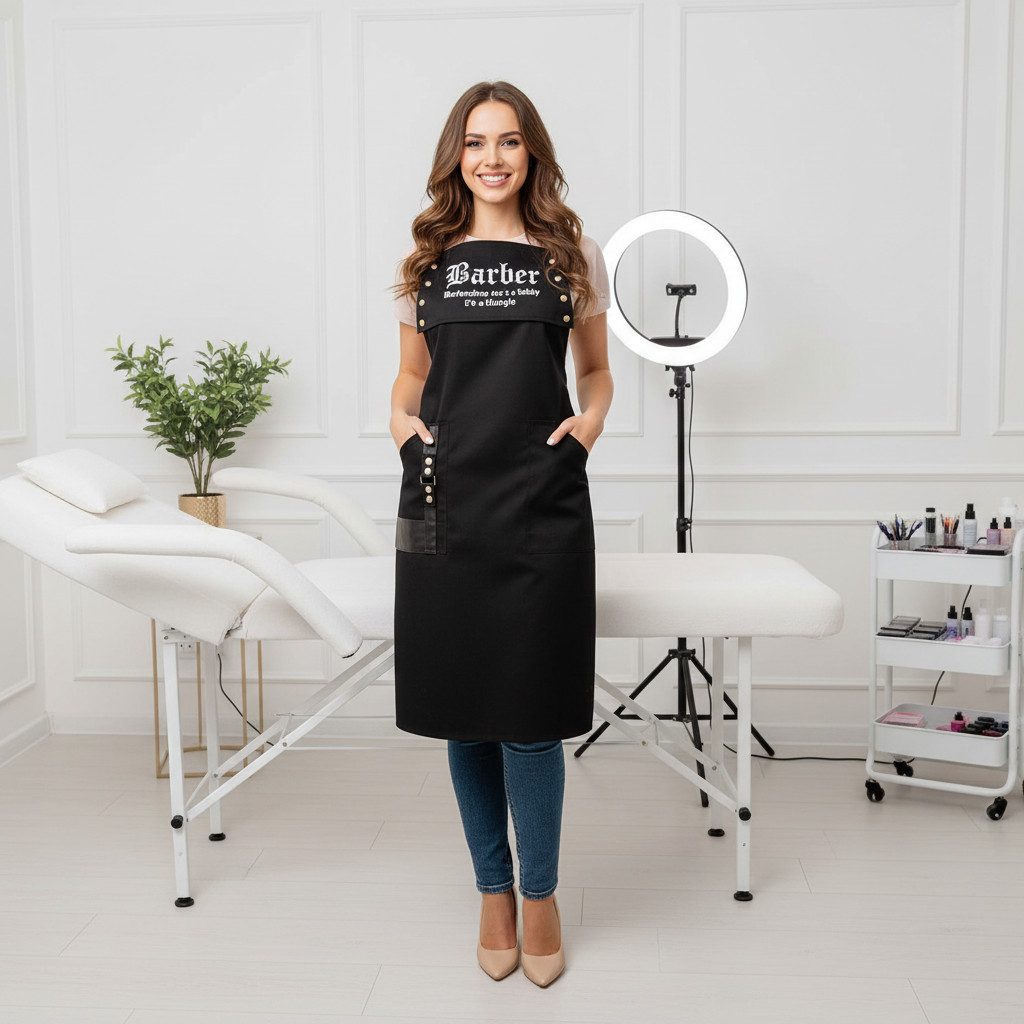 STM Company Kittelschürze Barber Schürze, Friseurschürze, Damenschürze, mit Taschen