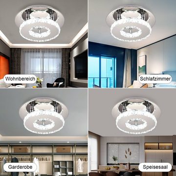 WILGOON LED Deckenleuchte Moderne Kristall Edelstahl 12W Deckenlampen, Rund Verspiegelt, LED fest integriert, Kaltweiß, 25,5x25,5x8cm, Für Wohnzimmer Flur Badezimmerlampe