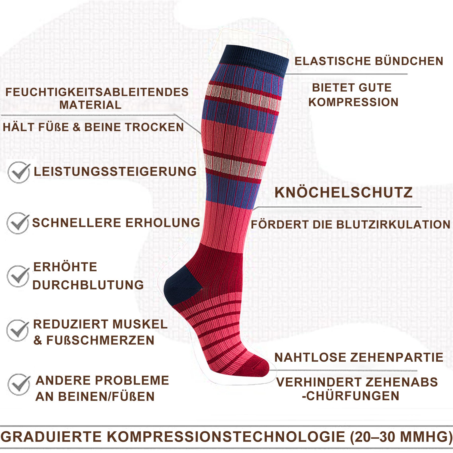 Mutig Kompressionsstrümpfe 6 Paar Kompressionsstrümpfe 18-30mmHg,Stützstrümpfe für Damen & Herren (für Flug, Sport, Laufen, Radsport, Krankenschwester,Schwangerschaft, 6 Paar Medizinstrümpfe für Krankenschwestern auf Flugreisen) Bunte Stützstrümpfe, Abgestufte Kompression, Hoher Tragekomfort