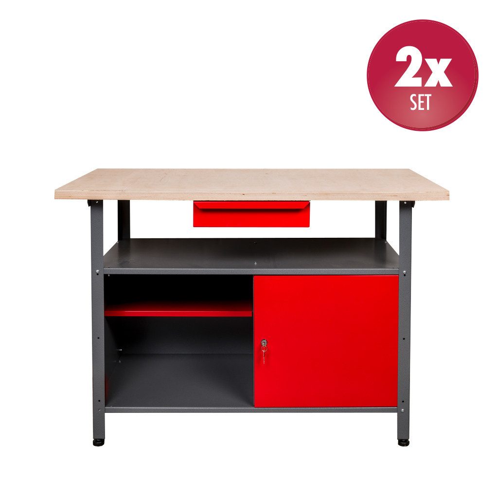 Kreher Werkbank 2er Set aus Metall mit 1 Tür in Rot, (2-tlg)