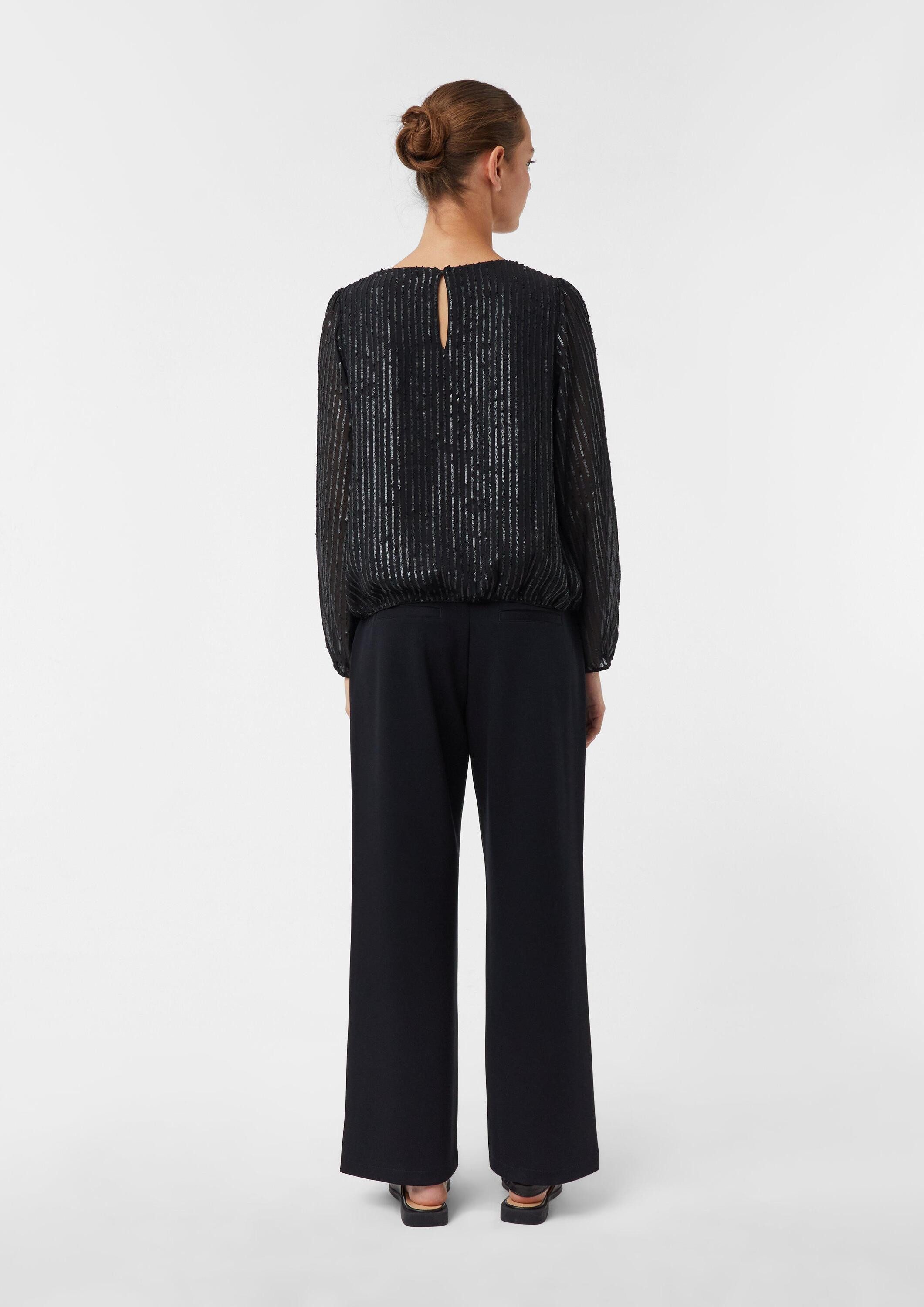 comma Langarmbluse Bluse Bluse mit Pailletten und Elastikbündchen