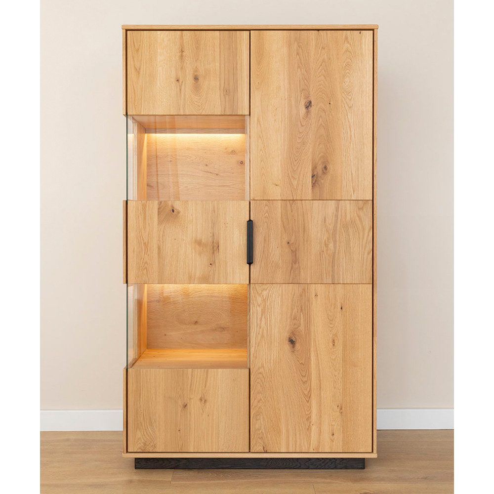 Lomadox Vitrine TIVAT-163 Eiche massiv geölt, 83 cm breit, stehend / hängend, inkl. Beleuchtung