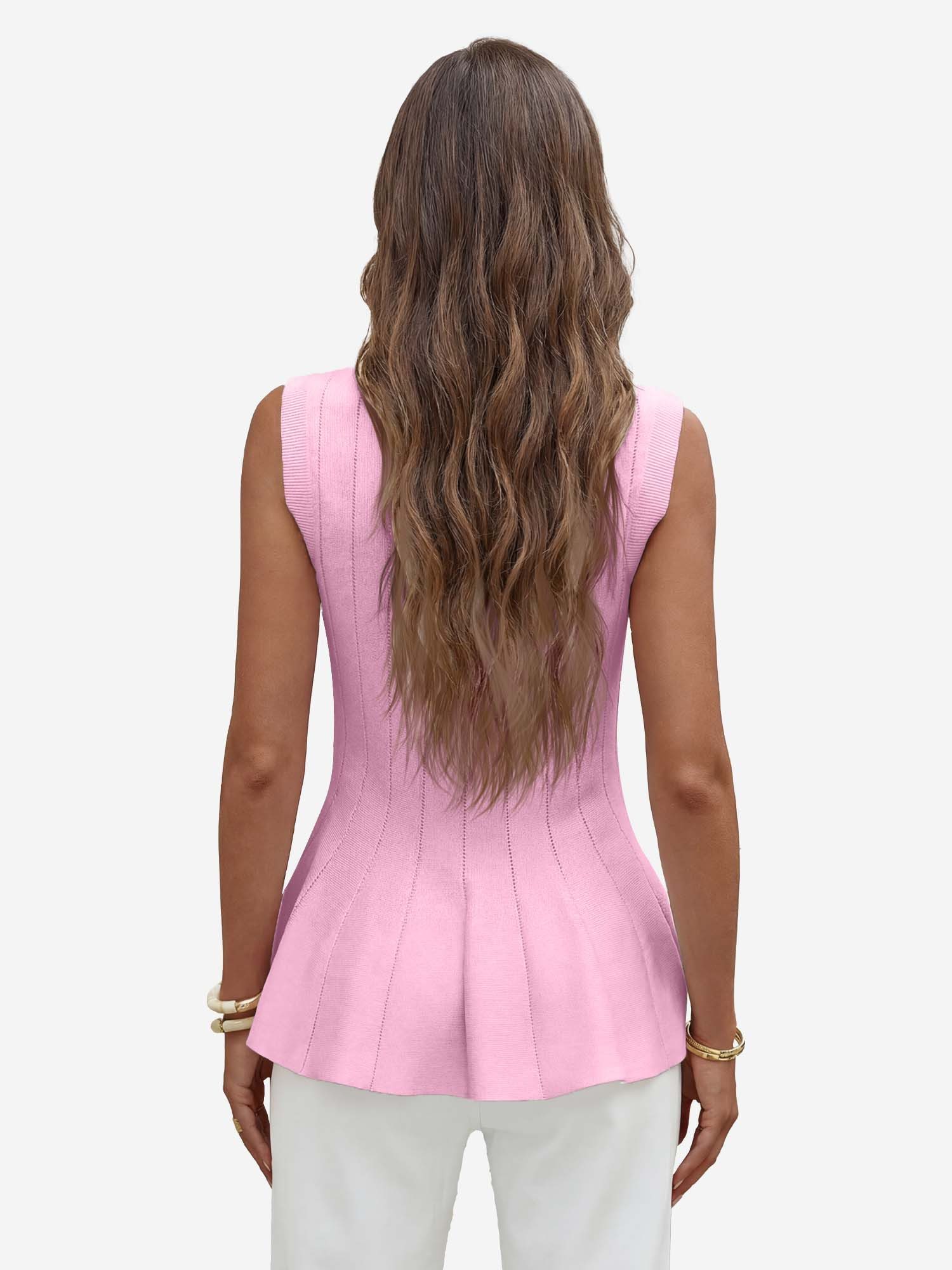 Imily Bela Ripptanktop Damen ärmellos Stricken mit Rippenmuster und gerafftem Saum (Packung, 1-tlg., 1per-Pack) mit Rundhalsausschnitt gehäkelt in Unifarbe