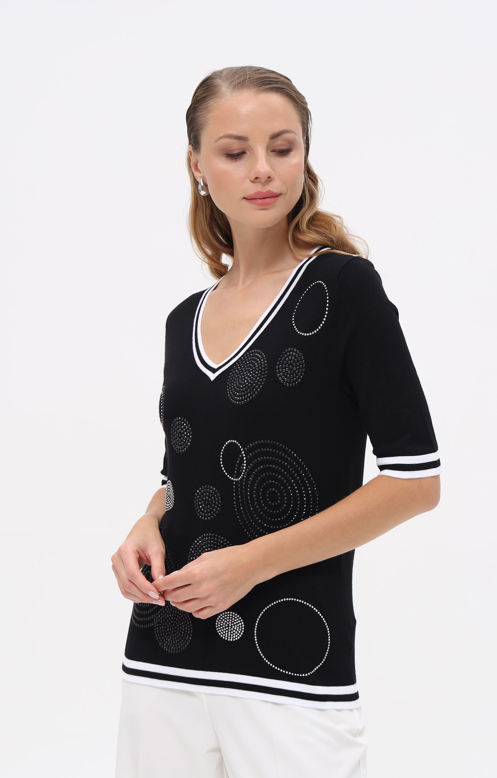 Passioni T-Shirt mit Kreismuster aus Strass günstig online kaufen