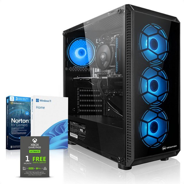 Megaport Gaming-PC (AMD Ryzen 5 4500 6x3,60 GHz 4500, GeForce GTX 1650, 16 GB RAM, 500 GB SSD, Luftkühlung, Windows 11, WLAN)