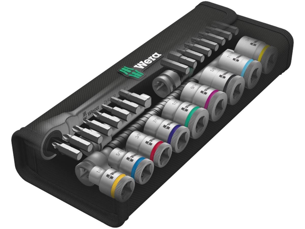 Wera Umschaltknarre 8100 SB 11 Zyklop (Set), 29-teilig, 5° Rückholwinkel, Farbkennzeichnung nach Größen