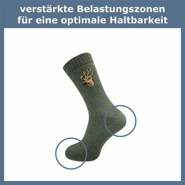 GAWILO Freizeitsocken für Herren - warme Socken für Jäger - Armysocken uni & mit Jagdmotiv (9 Paar) mit gepolsterter Frotteesohle, verfügbar in grün, grau & schwarz