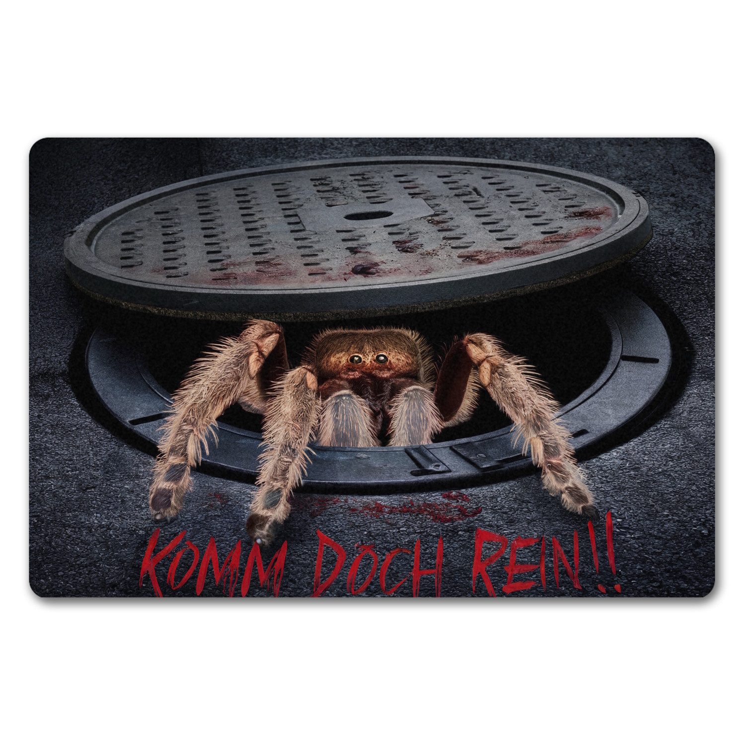 Fußmatte Haarige Tarantel unter Kanaldeckel Fußmatte in 40x60 cm ohne Rand