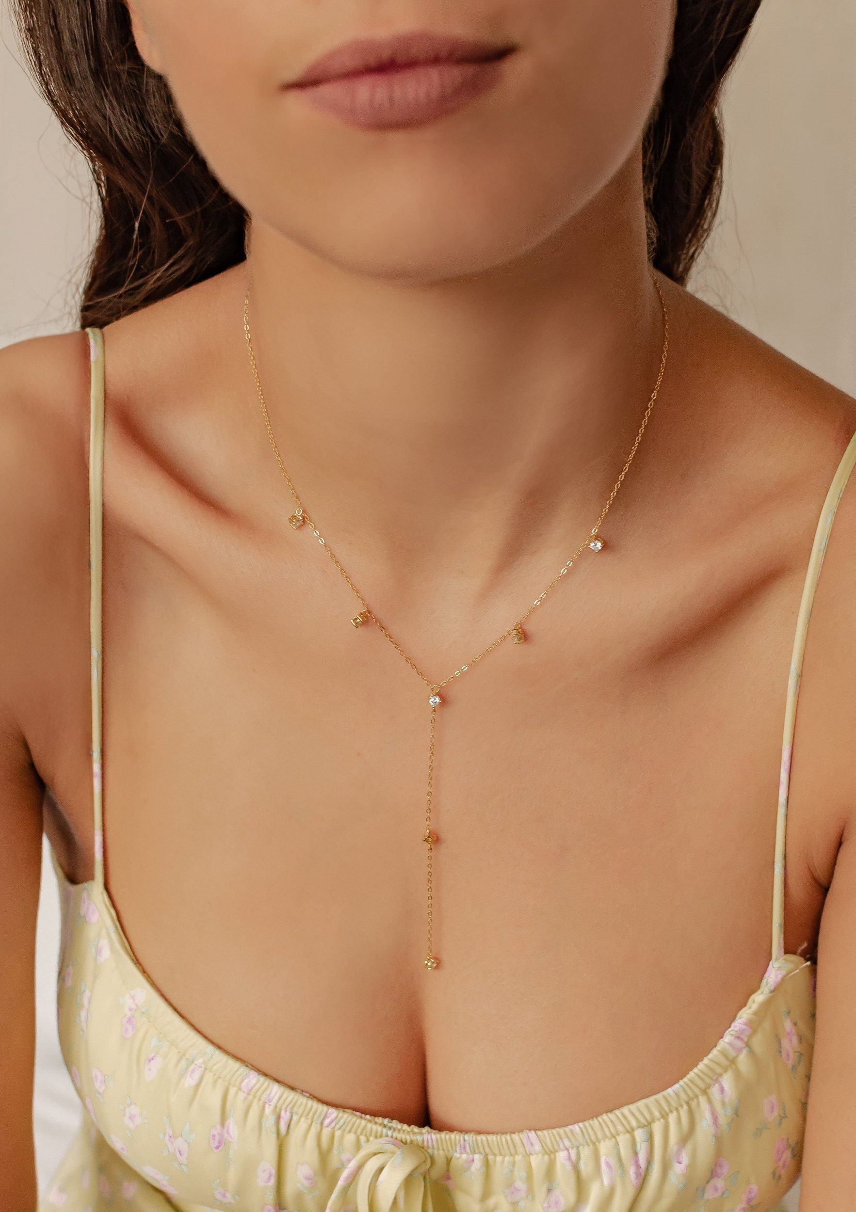 Hey Happiness Silberkette Y-Kette Kristalle hängend, 18K vergoldet, Damenke günstig online kaufen