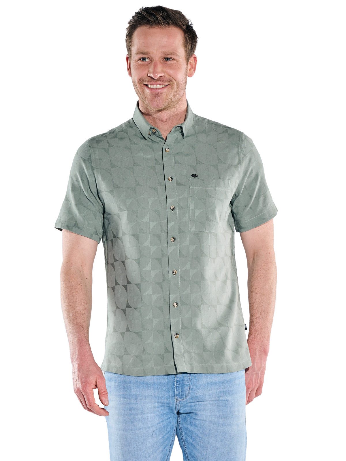 Engbers Kurzarmhemd Herren Kurzarm Hemd mit geometrischem Muster, Oliv