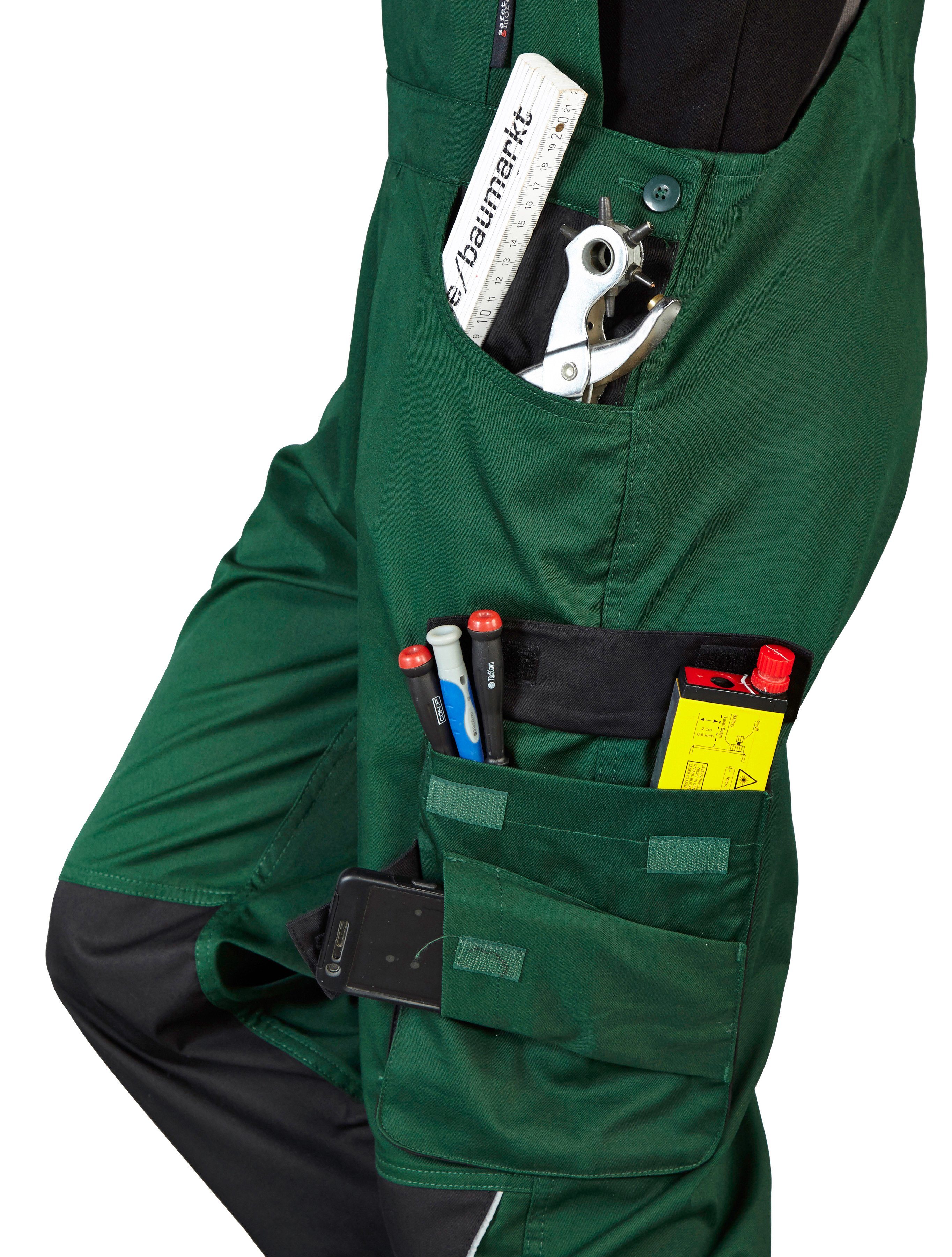 more safety& mit Reflexeinsätzen grün-schwarz Latzhose Pull