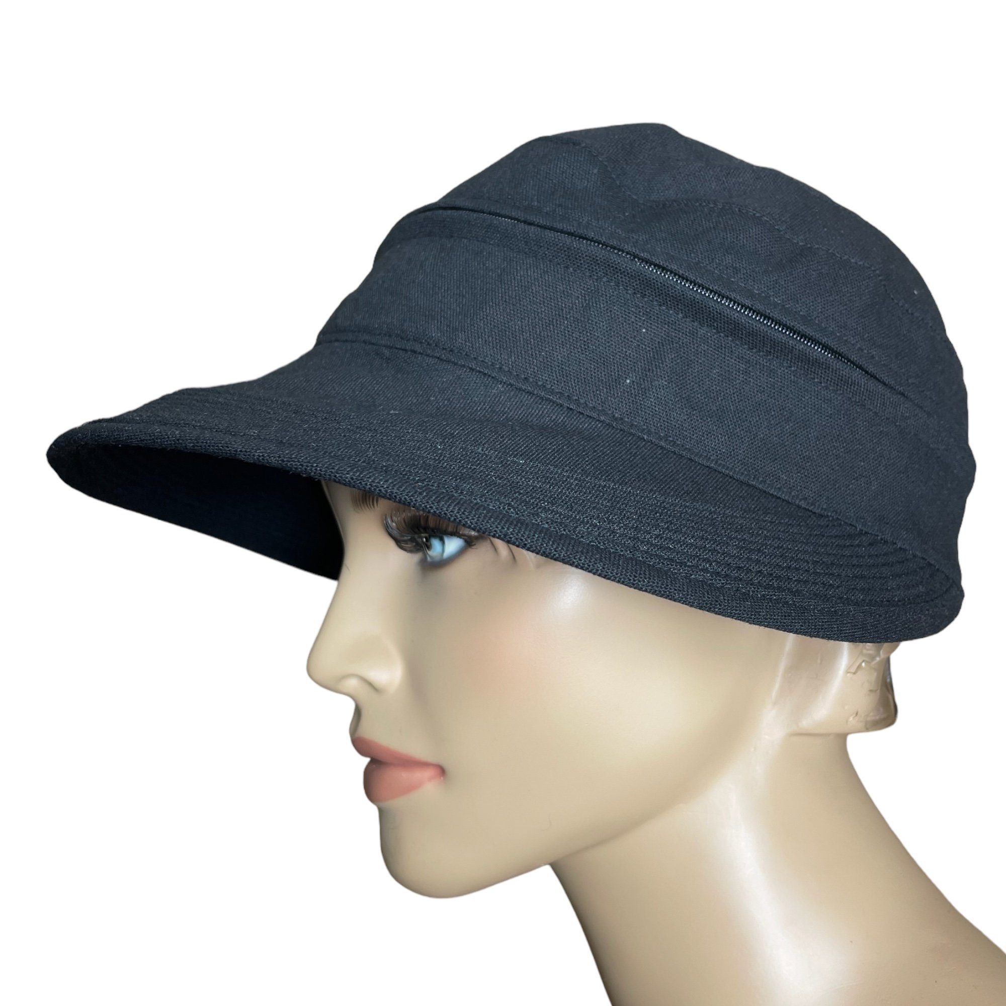 Taschen4life Sonnenhut Visor Cap 2in1 Sonnencap Basecap & Sonnencap in Einem, unisex, aus Leinen schwarz