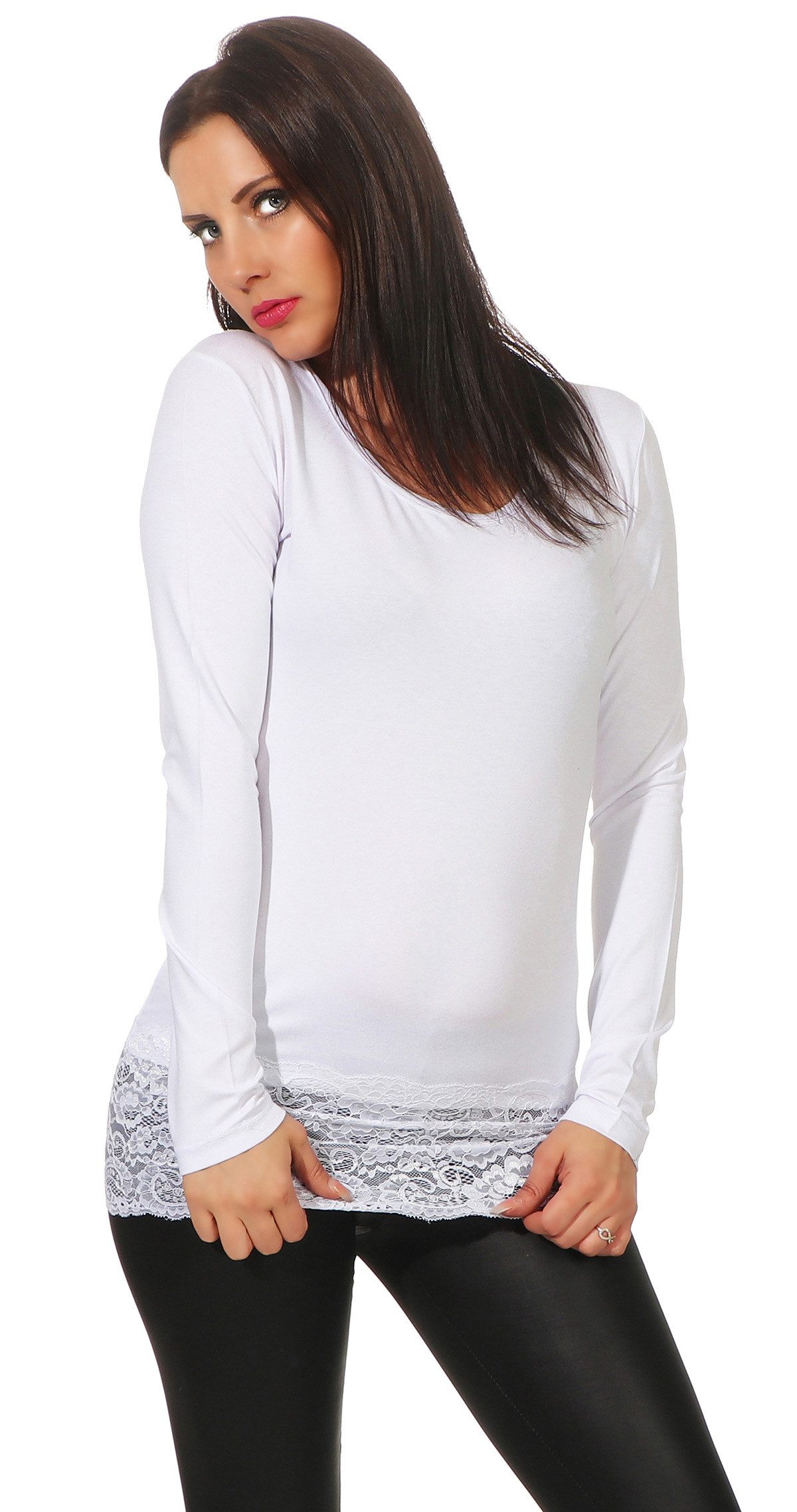 Mellice Longshirt Damen Longshirt Langarmshirt mit Spitze