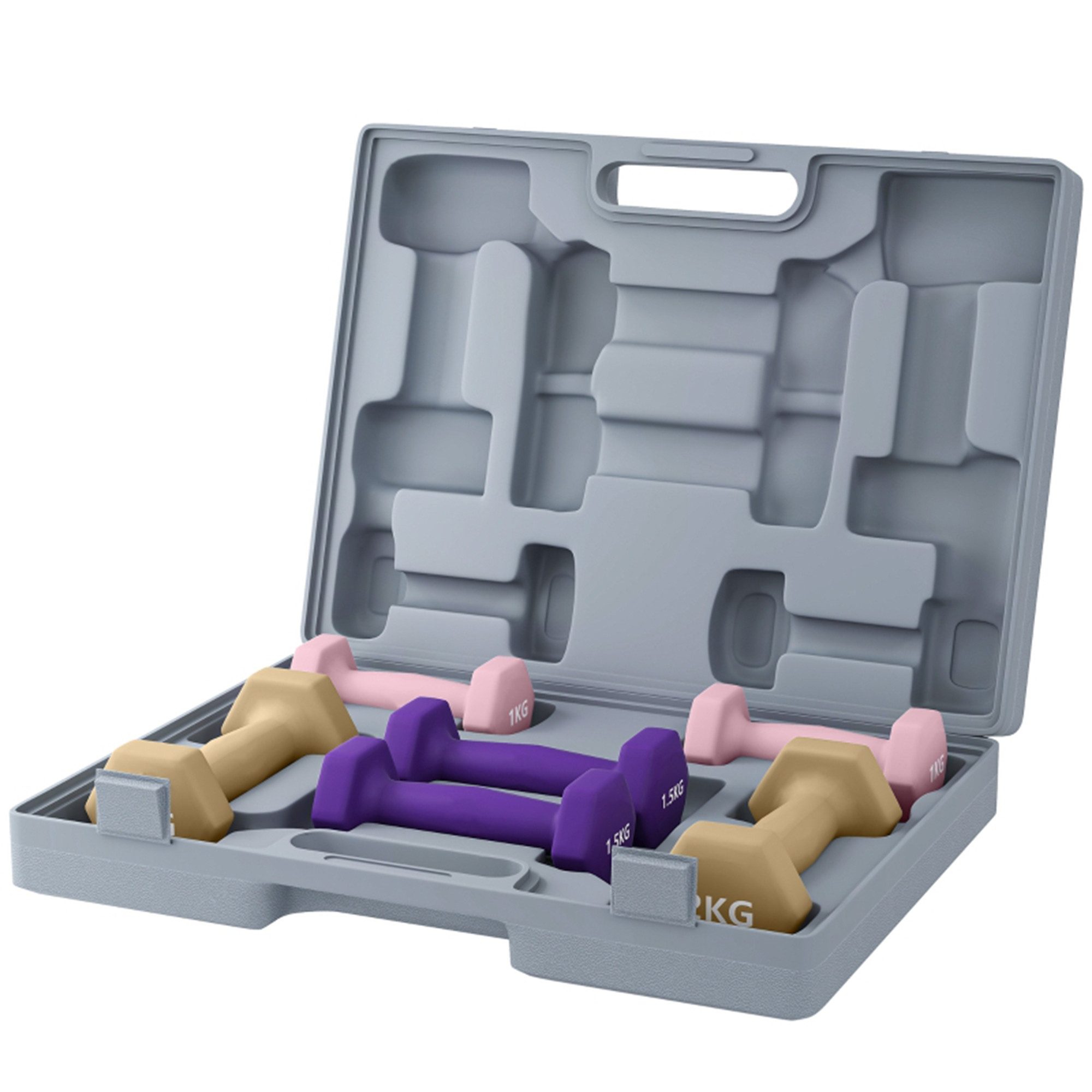 MC Star Hantel-Set 6er Set Hanteln mit Gewichten, Kurzhantelset aus Stahl, (1kg, 1,5kg, 2kg)