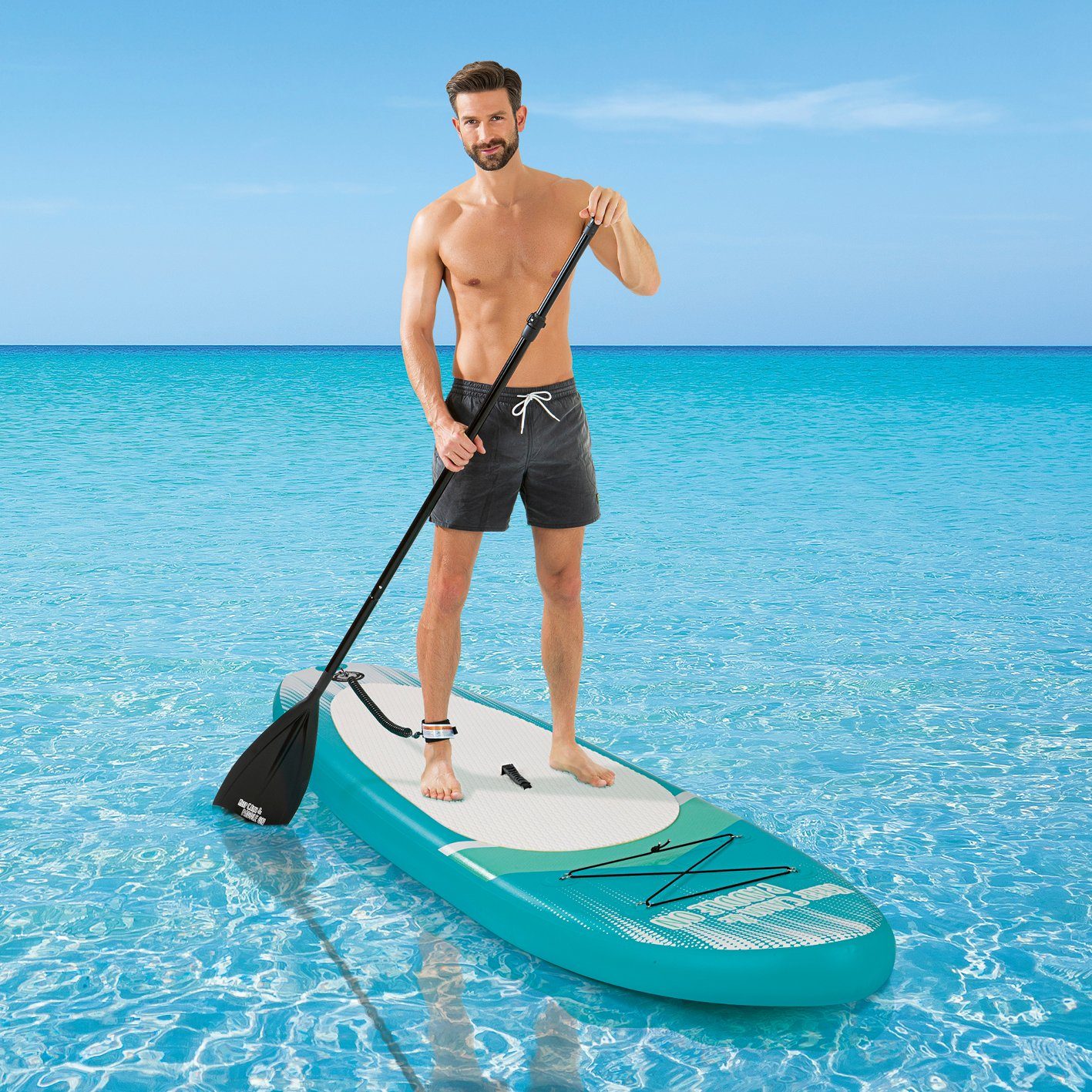 Zubehör, Komplett cm, Paddle-Board Stand-Up SUP-Board Paddel SUP up Inflatable 300 kg, Board Paddling inkl. türkis/weiß Stand 110 Set MAXXMEE