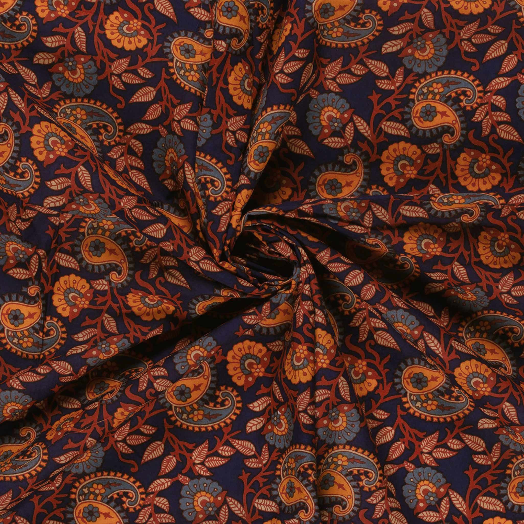 maDDma Stoff Baumwoll Voile Stoff Paisley Muster Nachtblau Meterware Sommer Stoff