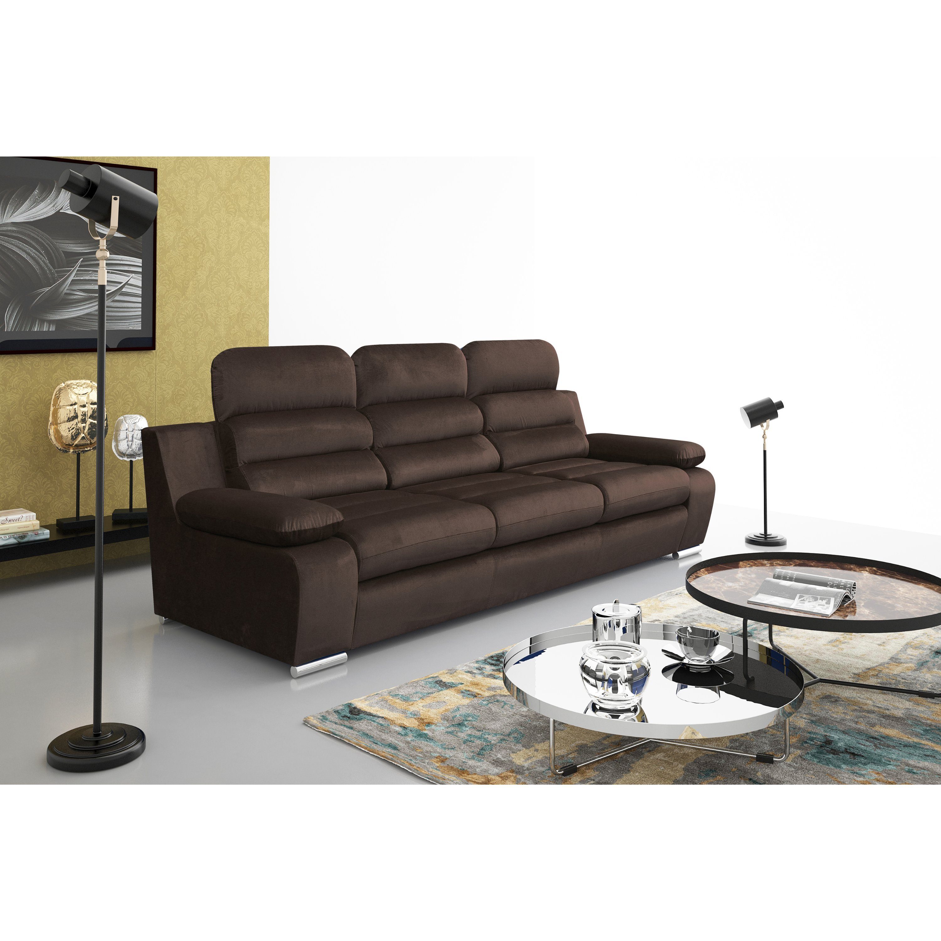 Schlaffunktion 3-Sitzer robin mit Amber Schlafsofa Schlafcouch BROWN Sofa Schlafsofa