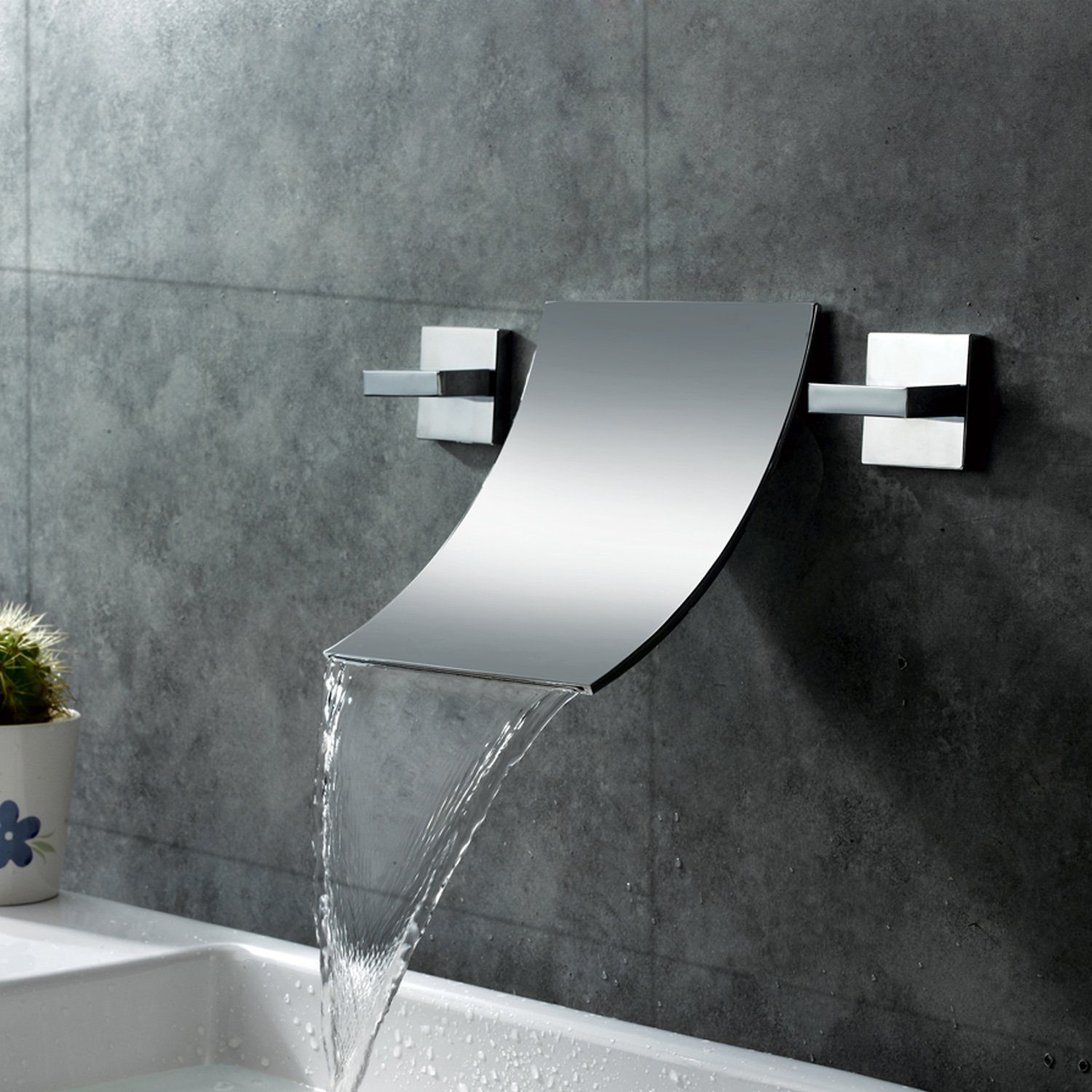 WISTUM Unterputzarmatur Wandhahn,Badewannenmischer mit Wasserfall,Wasserfall Wasserhahn (badewannenarmatur wasserfall, Mischbatterie) Wannenarmatur, Wannenarmatur Unterputzarmatur 3-Loch Wannenbatterie