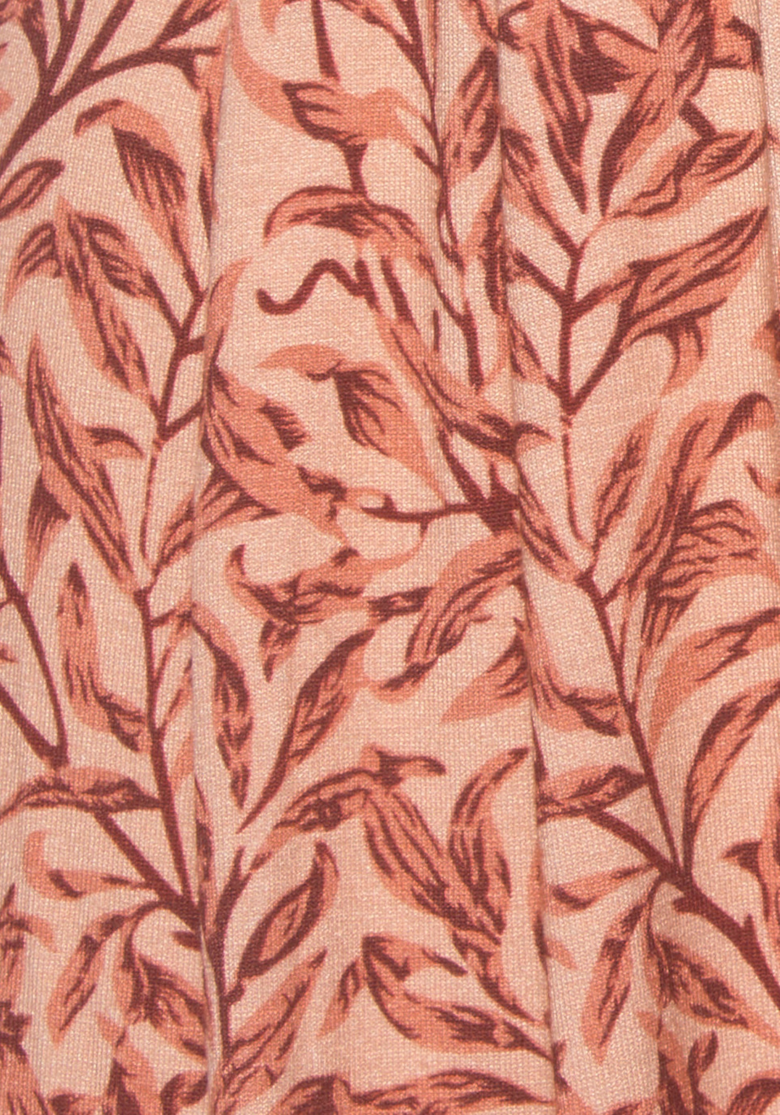 Blätterdruck Sommerhose luftig-leichte Culotte rot bedruckt und Bindegürtel) Beachtime mit (mit Bindeband,