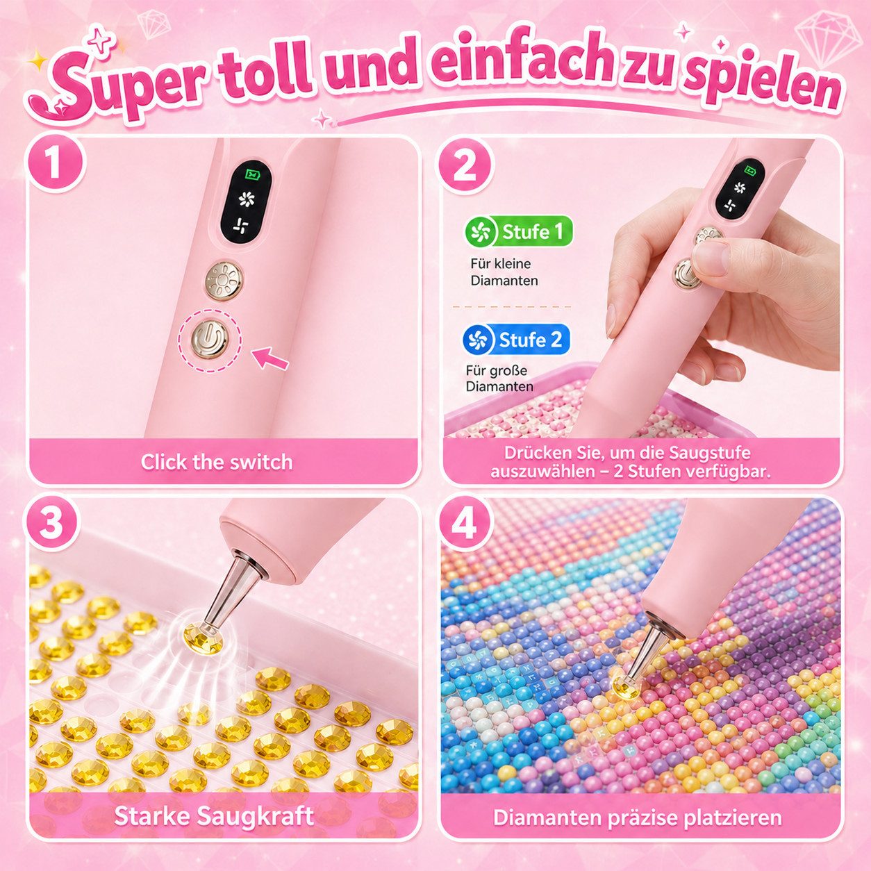 marmortrend Sehnsucht nach Einzigartigkeit Druckbleistift Elektrischer Diamond Painting Stift mit Beleuchtung, ein Tipp für alle, (keine Notwendigkeit für Trink – Bild 4 von 5