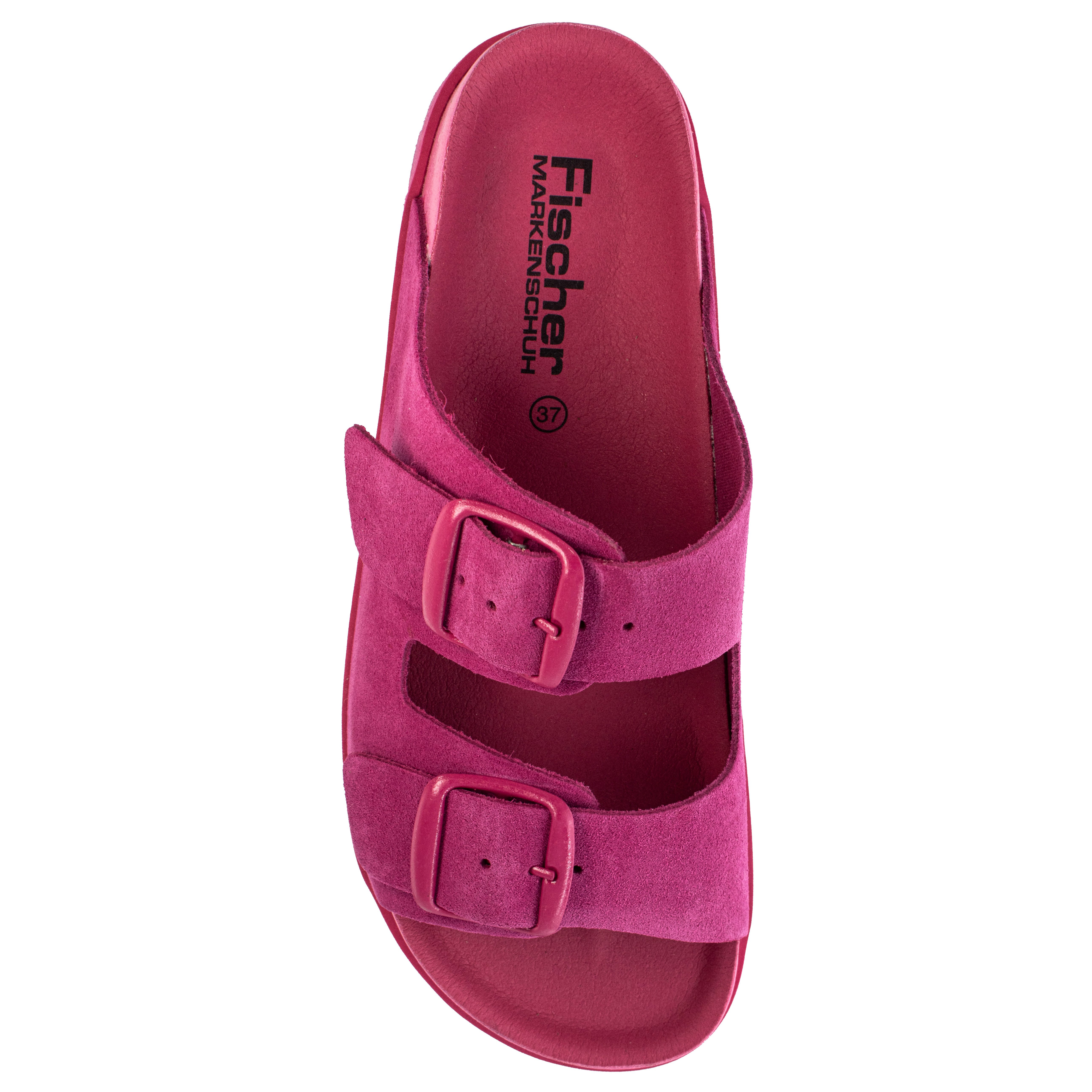 Fischer-Markenschuh Alma Pantolette aus Veloursleder, mit verstellbaren Schnallen, ergonomisches Fußbett