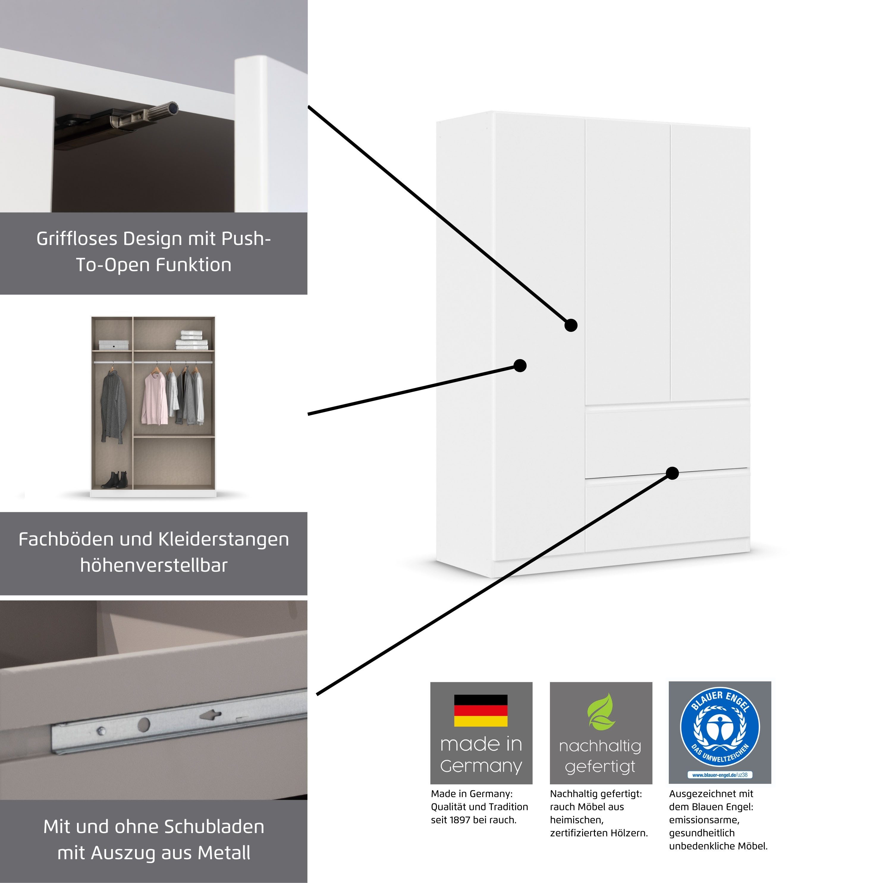 rauch Schrank-Set Kleiderschrank Schrank Garderobe Wäscheschrank COSTA Größe 208x253 cm, (Set, 3-St., in 3 Ausstattungen BASIC/CLASSIC/PREMIUM), viel Platz, gri – Bild 5 von 5
