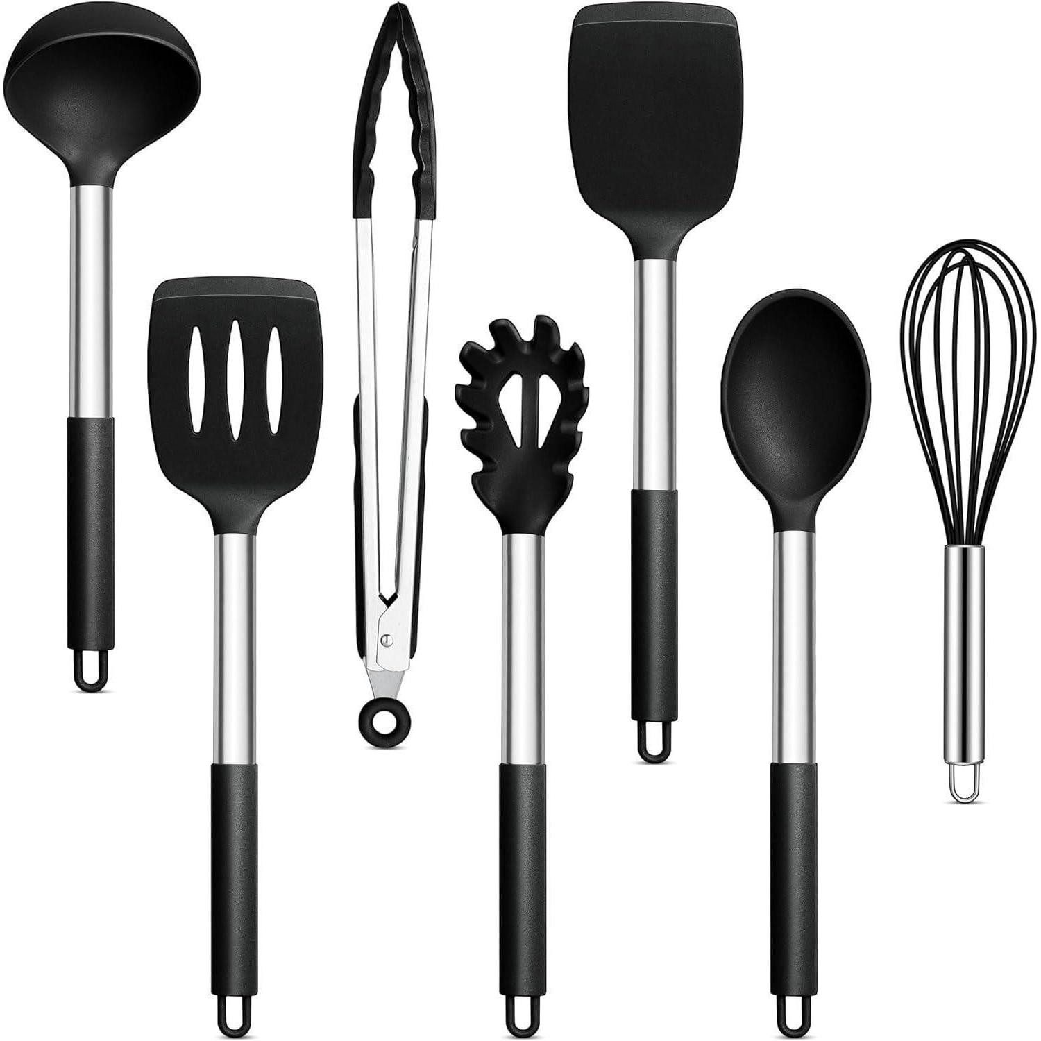 Kochbesteck-Set Küchenhelfer Set 7 Stück Silikon Kochutensilien Schwarz Antihaft