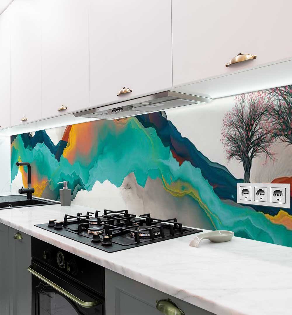 MyMaxxi Dekorationsfolie Küchenrückwand Bunte Berge selbstklebend  Spritzschutz Folie