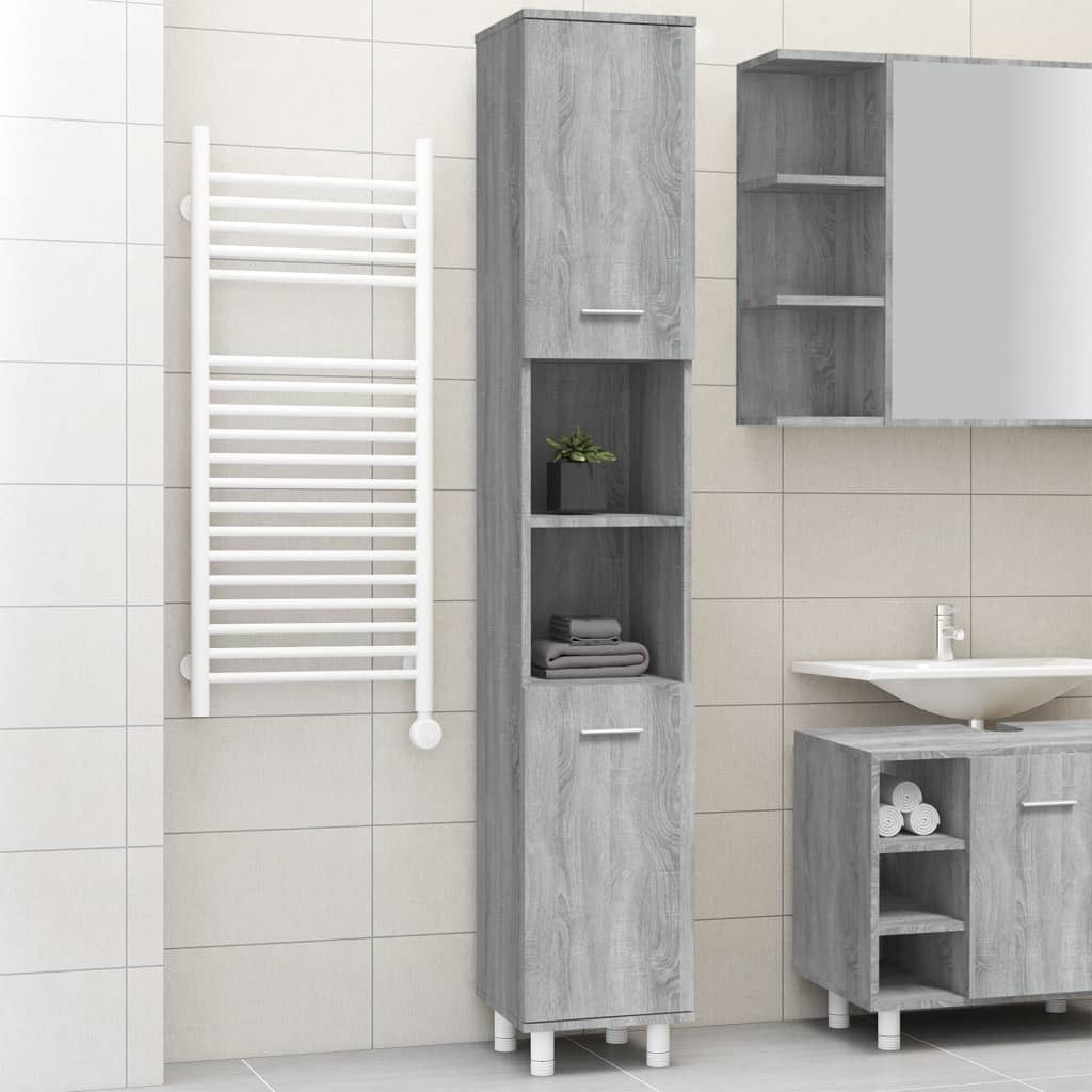 Badkommode Badezimmerschrank 30x30x179 cm Grau Sonoma aus Holzwerkstoff