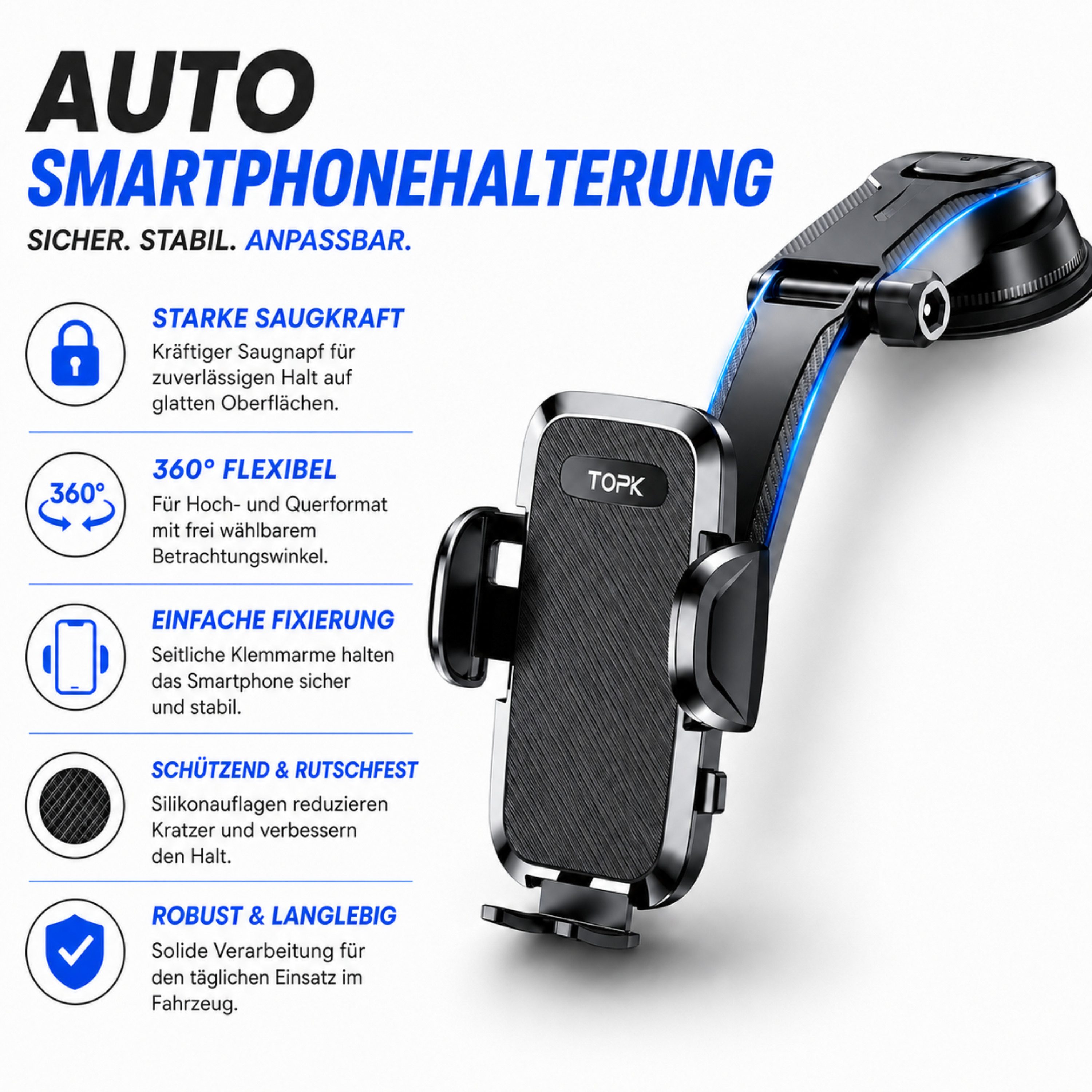 StellarLuma Handy-Halterung Handyhalterung Auto Telefonhalterung Smartphone Halter 360° drehbar, (bis 6,9 Zoll, 360° drehbare und einhändig bedienbare Halterung – Bild 2 von 5