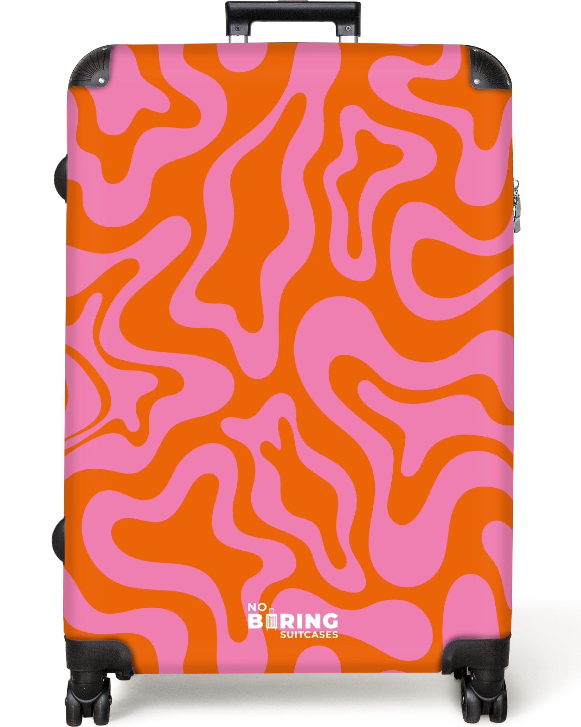 NoBoringSuitcases.com© Hartschalen-Trolley Orange mit rosa abstraktem günstig online kaufen