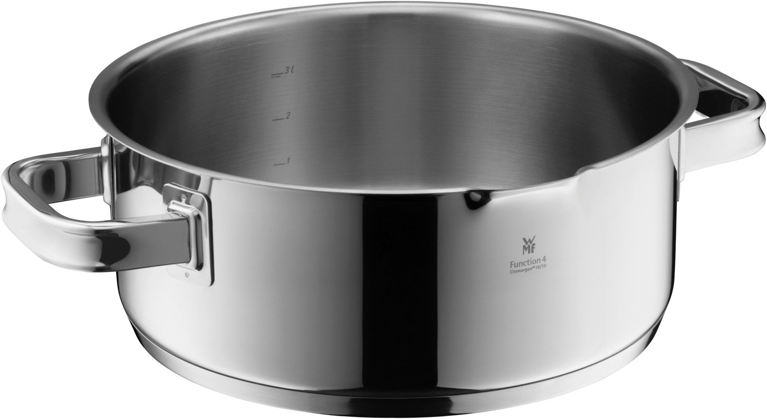 WMF Bratentopf Function 4 Advanced Bratentopf mit Deckel, 24 cm, Cromargan® Edelstahl rostfrei 18/10 (24cm, Volumen 4,1l, Höhe 9,5 cm), Glasdeckel mit 4 Abgießfunktionen