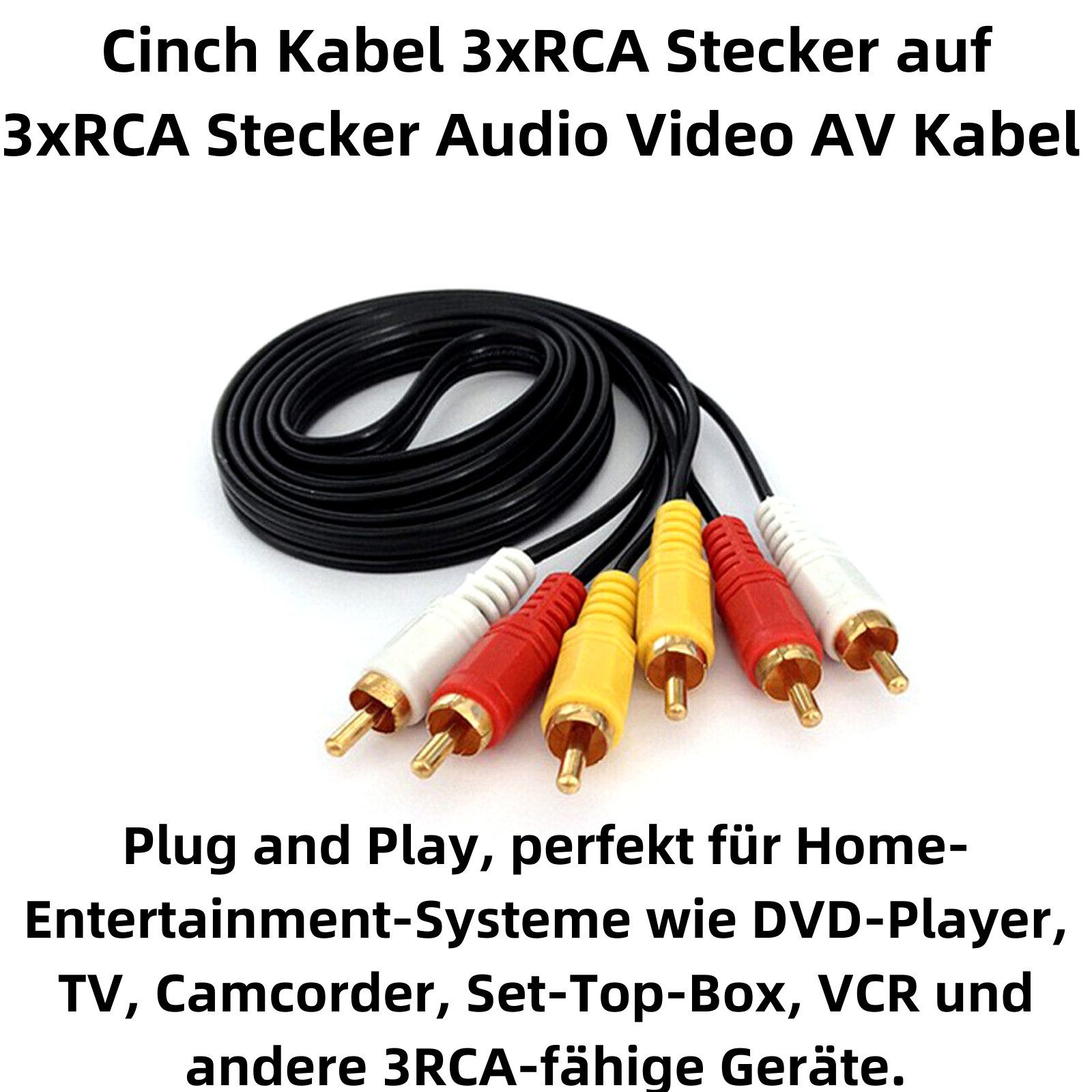Bolwins P38 150cm Cinch Audio Video AV Kabel Composite Video TV Camcorder DVD Audio- & Video-Kabel, 3RCA Stecker, 3RCA Stecker (150 cm), Plug & Play, für Camcorder, DVD-Player & Fernseher