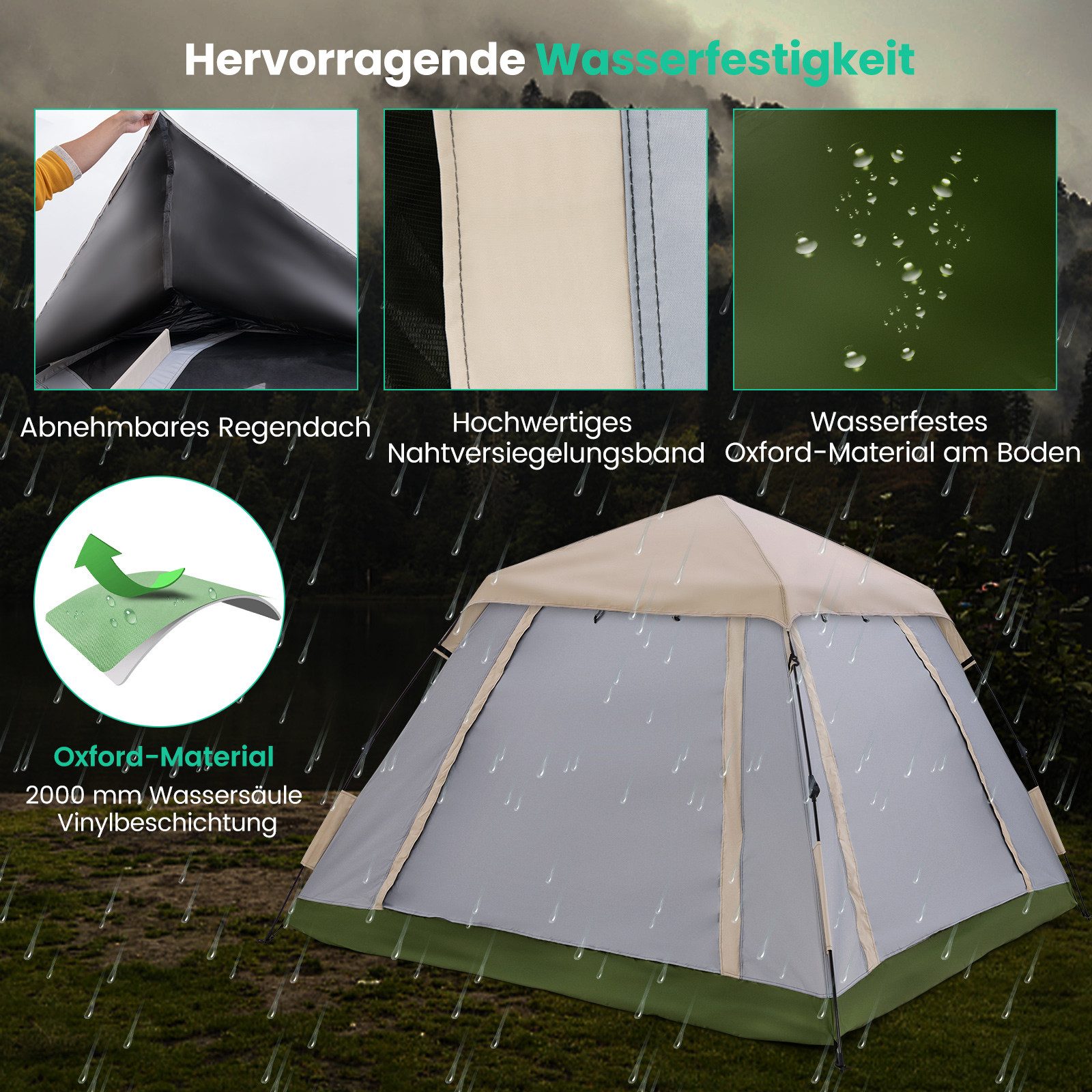 COSTWAY Wurfzelt, Personen: 4, Pop-up Zelt, Campingzelt mit Regenverdeck