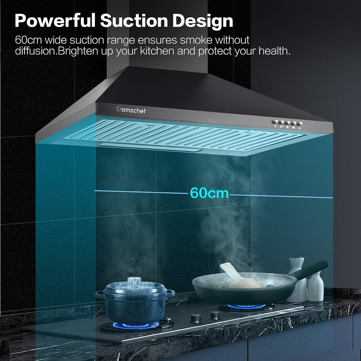 Diyarts Wandhaube Serie Geräuscharme Dunstabzugshaube mit 370 m³/h Saugleistung, energieeffizienter LED-Beleuchtung & pflegeleichtem Design